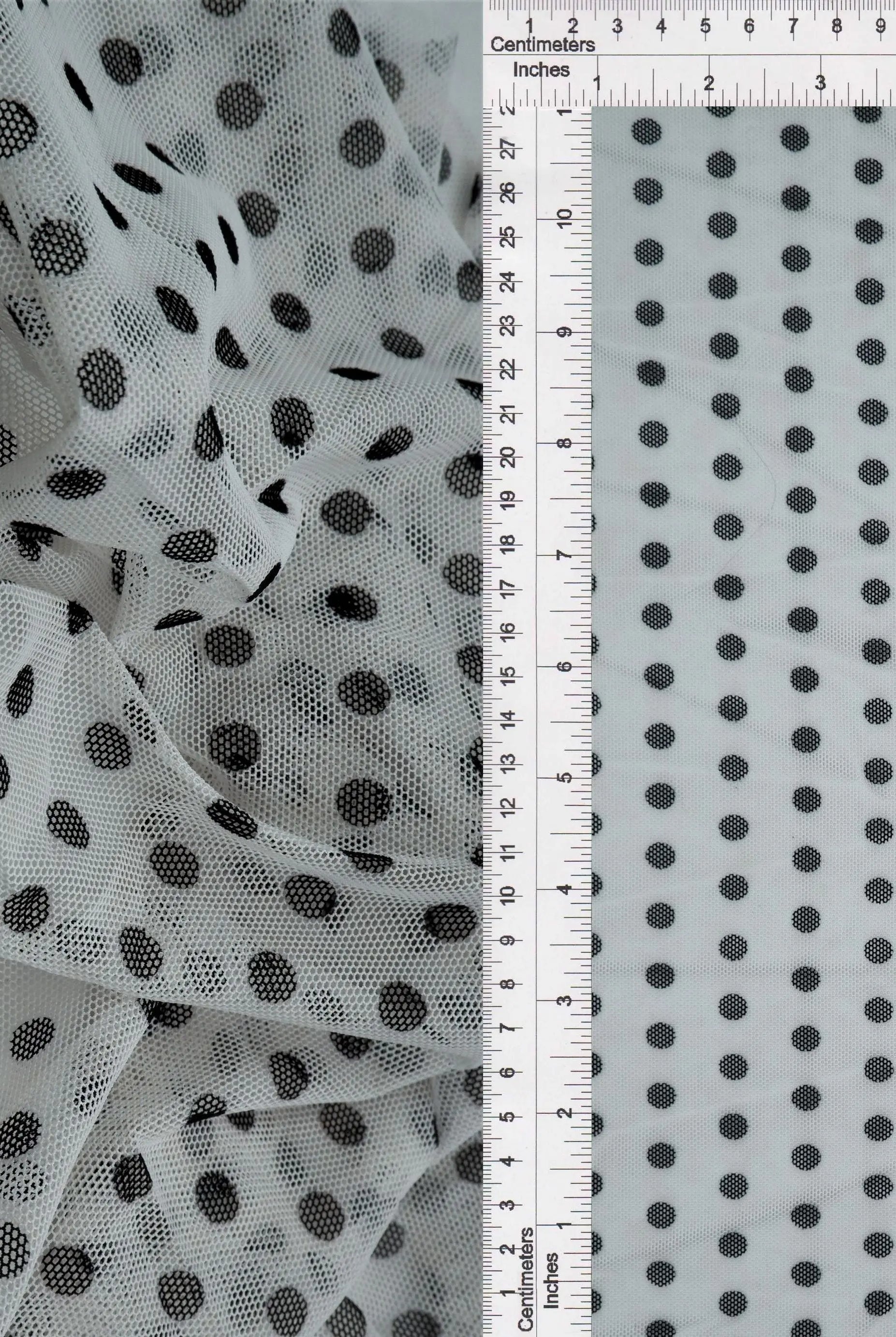 MESH-DU1128 WHITE/BLACK BLACK BLOUSE BODYSUIT CAMI DOT FLOCKING LOUNGEWEAR MESH POLYESTER PRINT SPANDEX STRETCH TOPS TUNICS WHITE