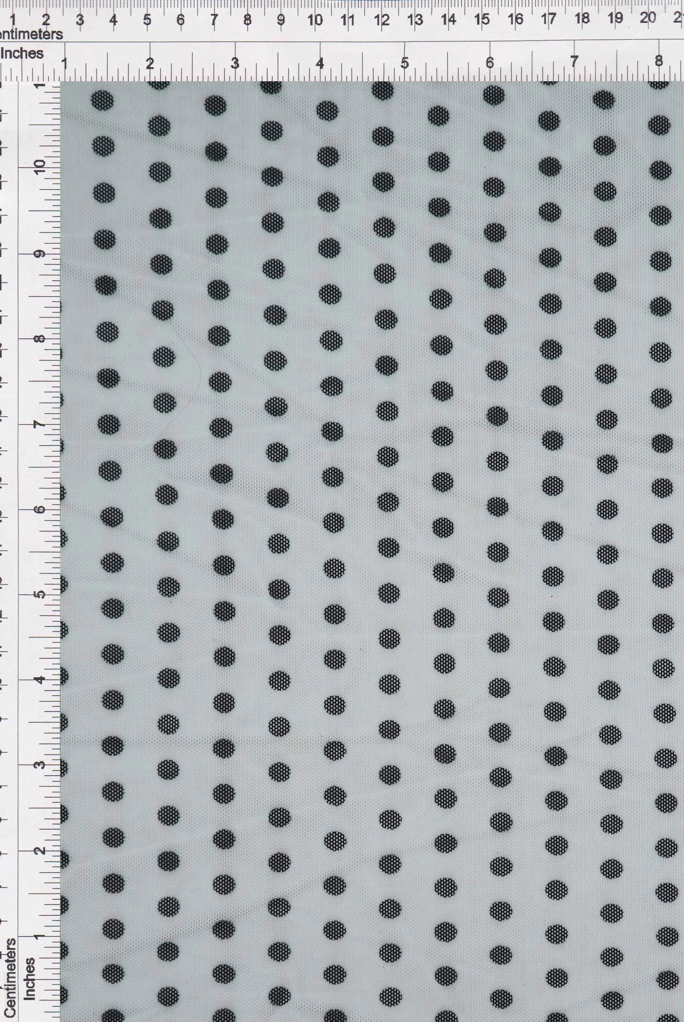 MESH-DU1128 WHITE/BLACK BLACK BLOUSE BODYSUIT CAMI DOT FLOCKING LOUNGEWEAR MESH POLYESTER PRINT SPANDEX STRETCH TOPS TUNICS WHITE