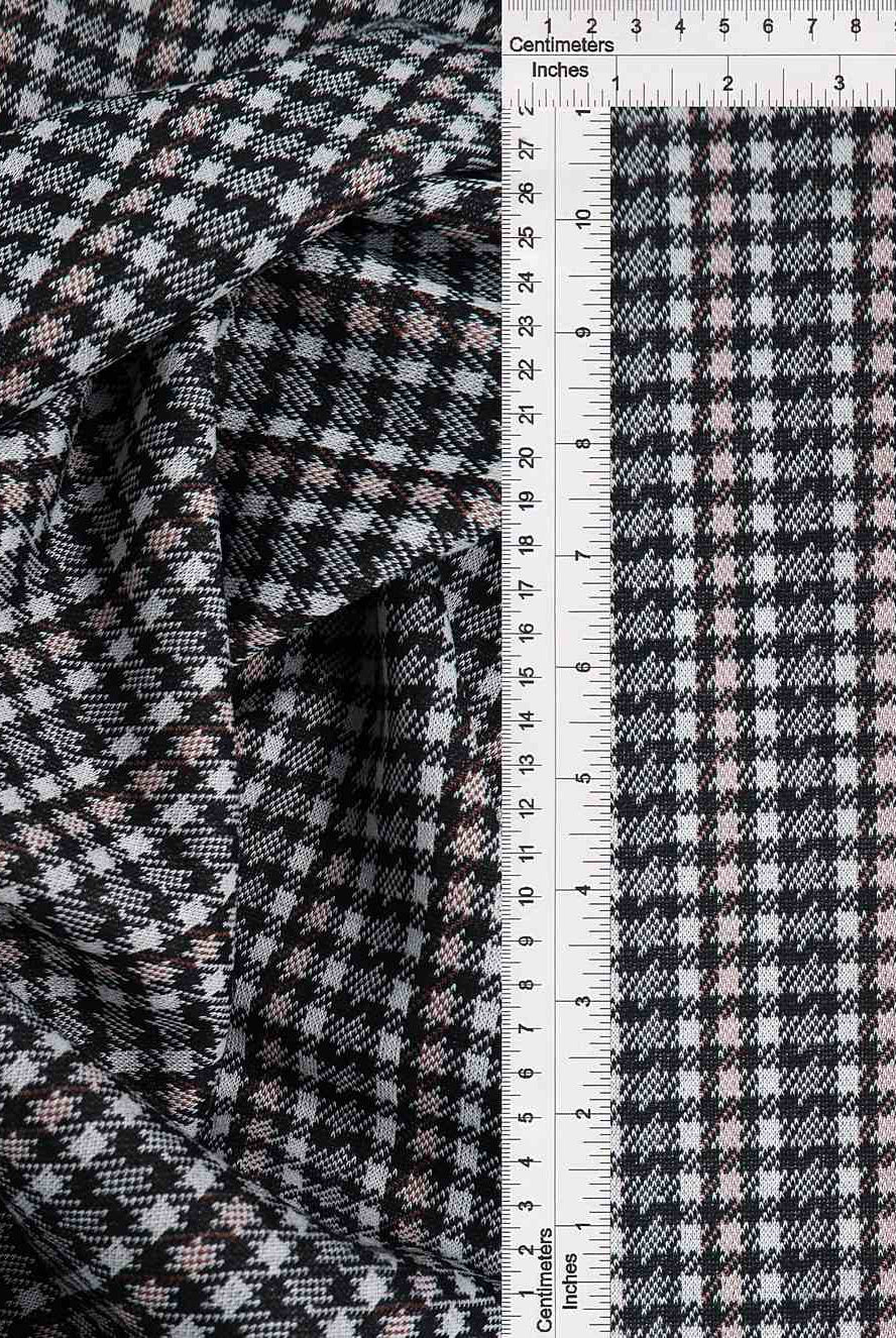 KNT4210 BLACK/BROWN LT DOUBLE KNIT DRESS JACQUARD OUTERWEAR PANTS PLAID POLYESTER RAYON SKIRTS SOLID-B SPANDEX STRETCH TUNICS YARN DYED