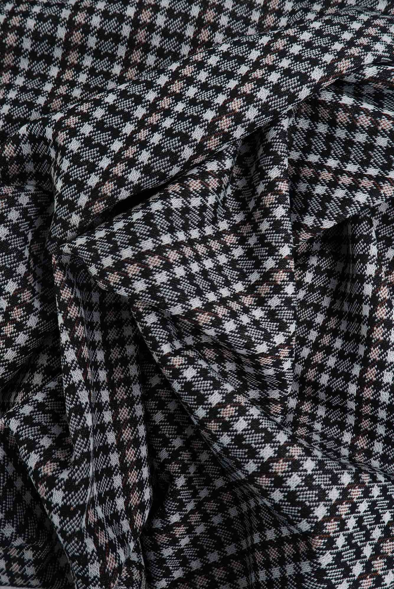 KNT4210 BLACK/BROWN LT DOUBLE KNIT DRESS JACQUARD OUTERWEAR PANTS PLAID POLYESTER RAYON SKIRTS SOLID-B SPANDEX STRETCH TUNICS YARN DYED