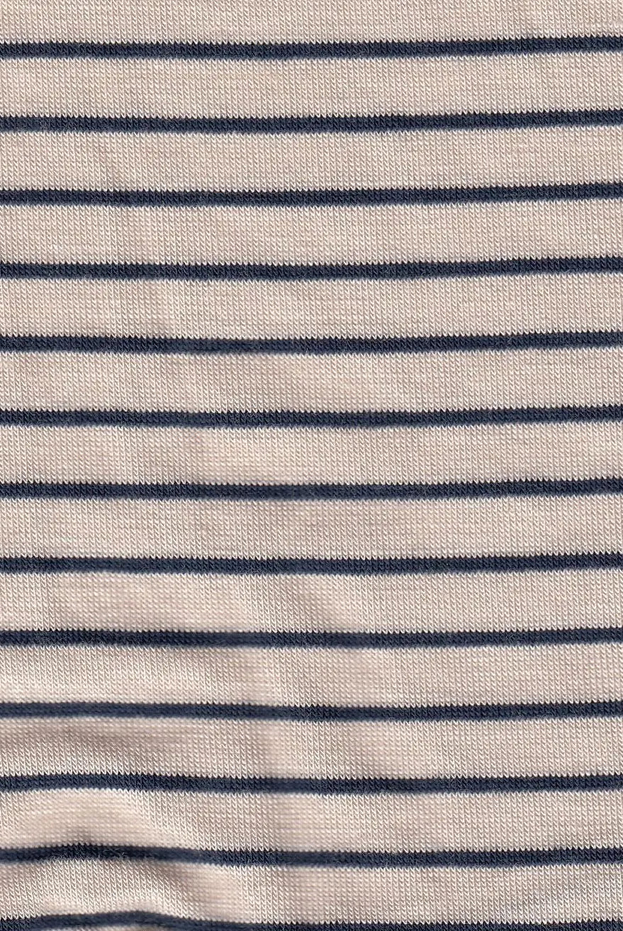 KNT3115 OATMEAL/NAVY BODYSUIT CAMI DRESS KNIT RAYON SOLID-B SPANDEX STRETCH STRIPE T-SHIRT TOPS YARN DYED