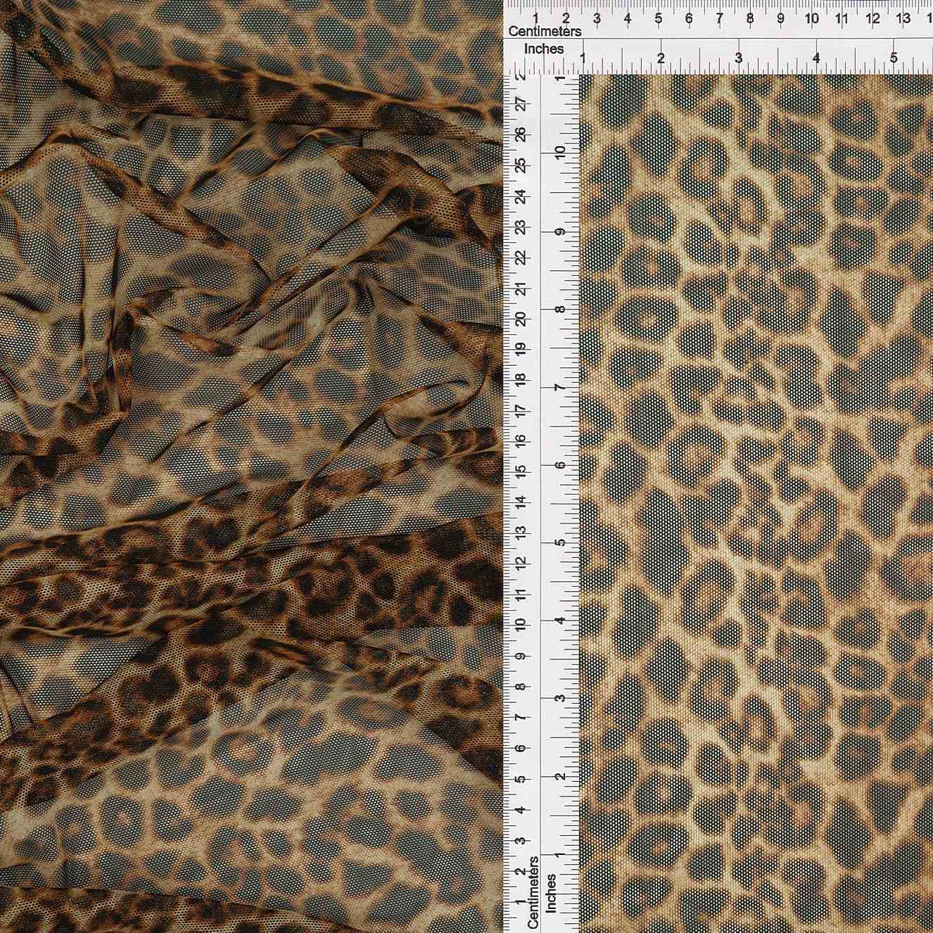 MESH-SE20351 BROWN ANIMAL BLACK BROWN LEOPARD MESH POLYESTER PRINT SPANDEX
