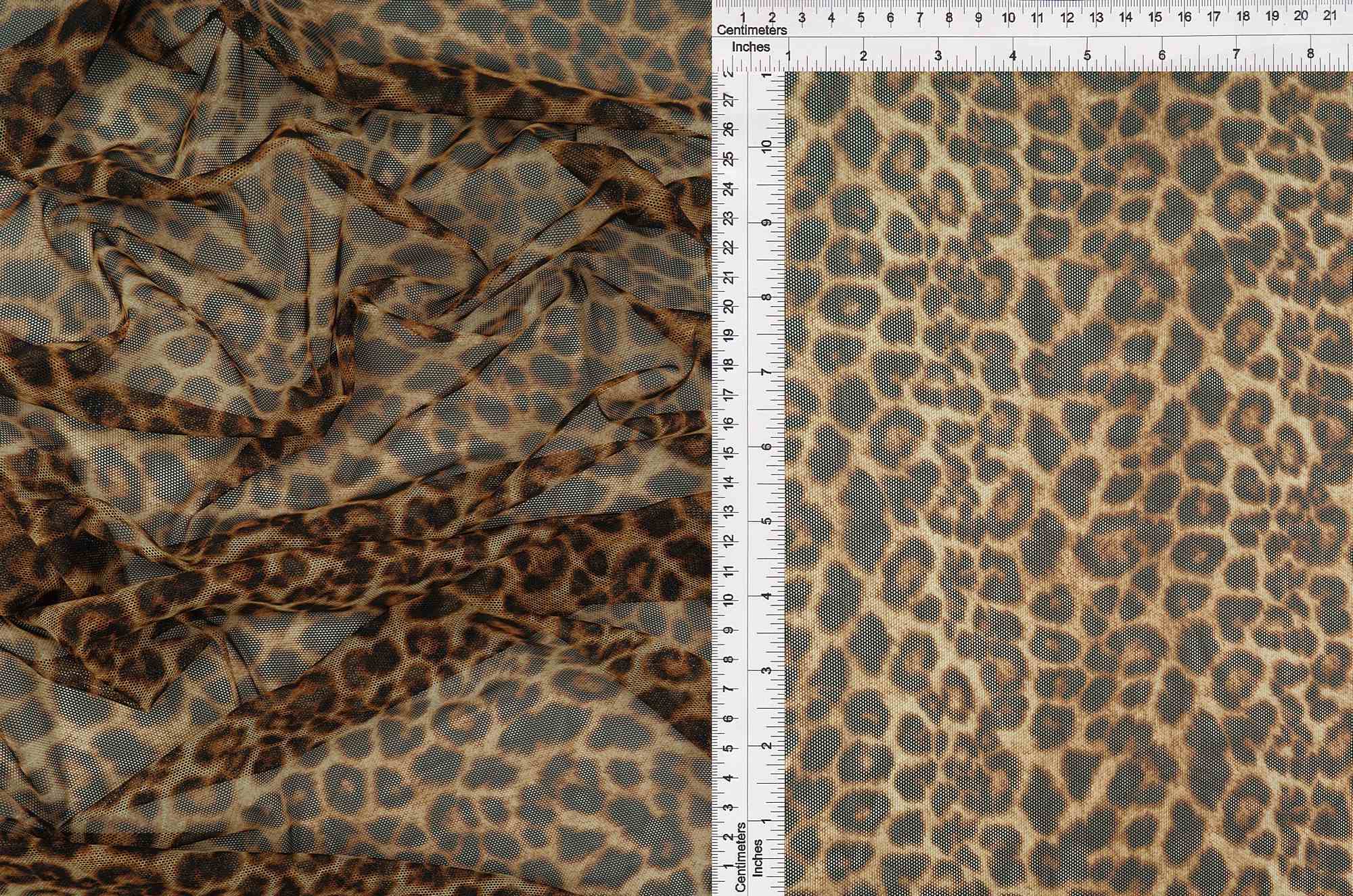MESH-SE20351 BROWN ANIMAL BLACK BROWN LEOPARD MESH POLYESTER PRINT SPANDEX