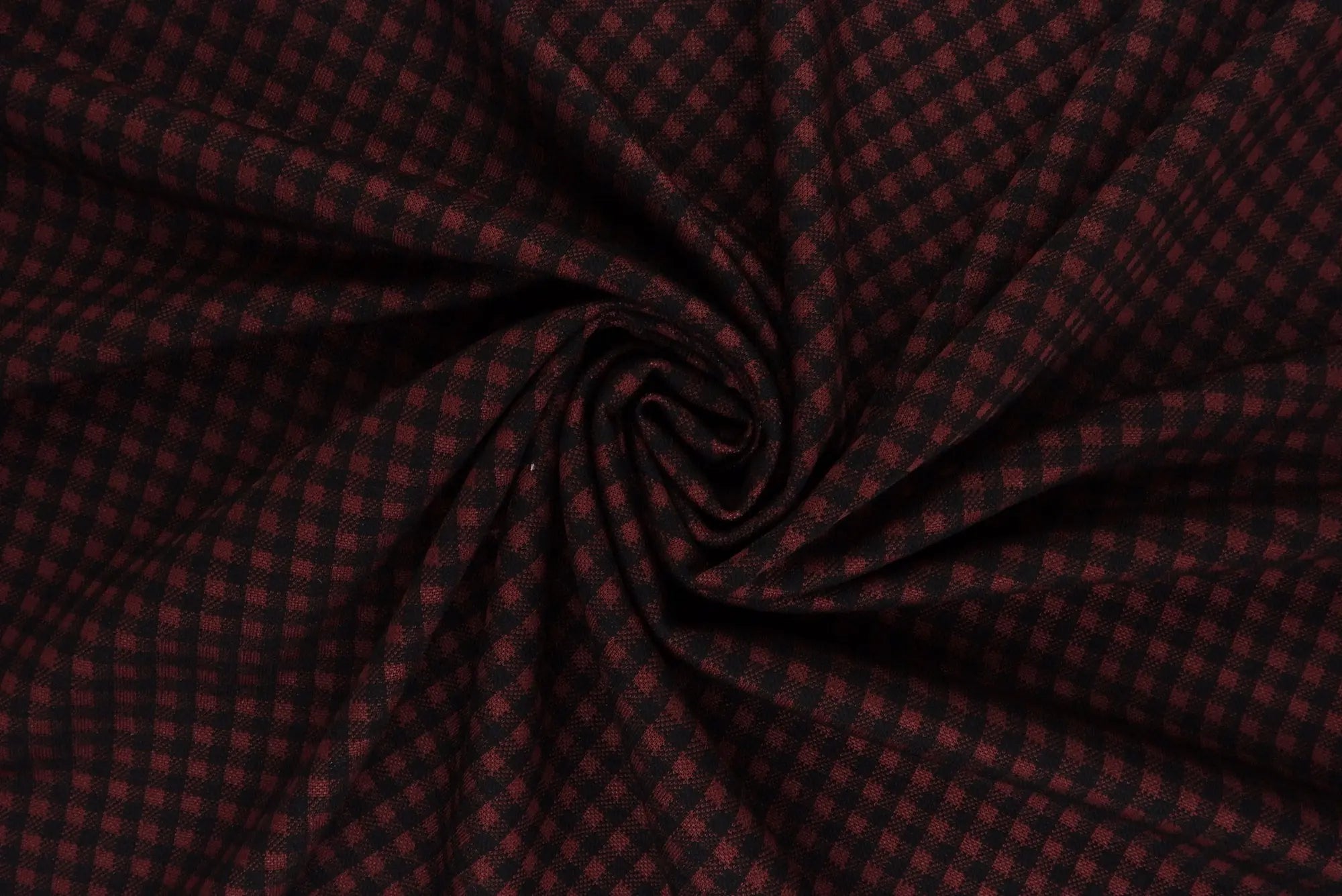 KNT4235 BURGUNDY/BLACK BLACK BOTTOMS DOUBLE KNIT DRESS OUTERWEAR PANTS PLAID POLYESTER RAYON SKIRTS SPANDEX STRETCH TOPS YARN DYED