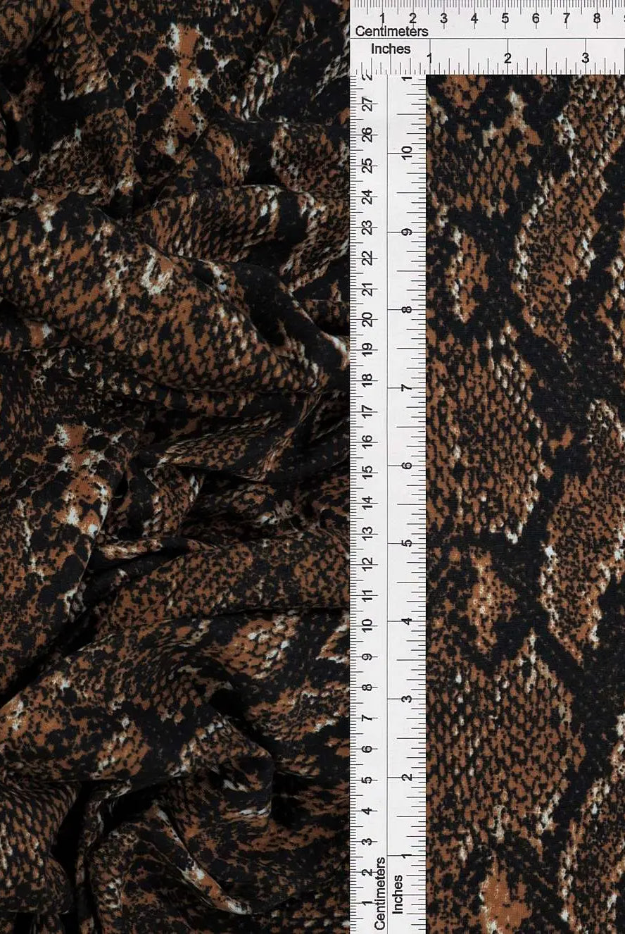 KNT2100-MS19115 BROWN BIKER SHORTS BLOUSE BODYSUIT BROWN CAMI DRESS DTY BRUSHED KNIT LOUNGEWEAR PANTS POLYESTER PRINT SKIRTS SNAKE SPANDEX STRETCH T-SHIRT TOPS TUNICS