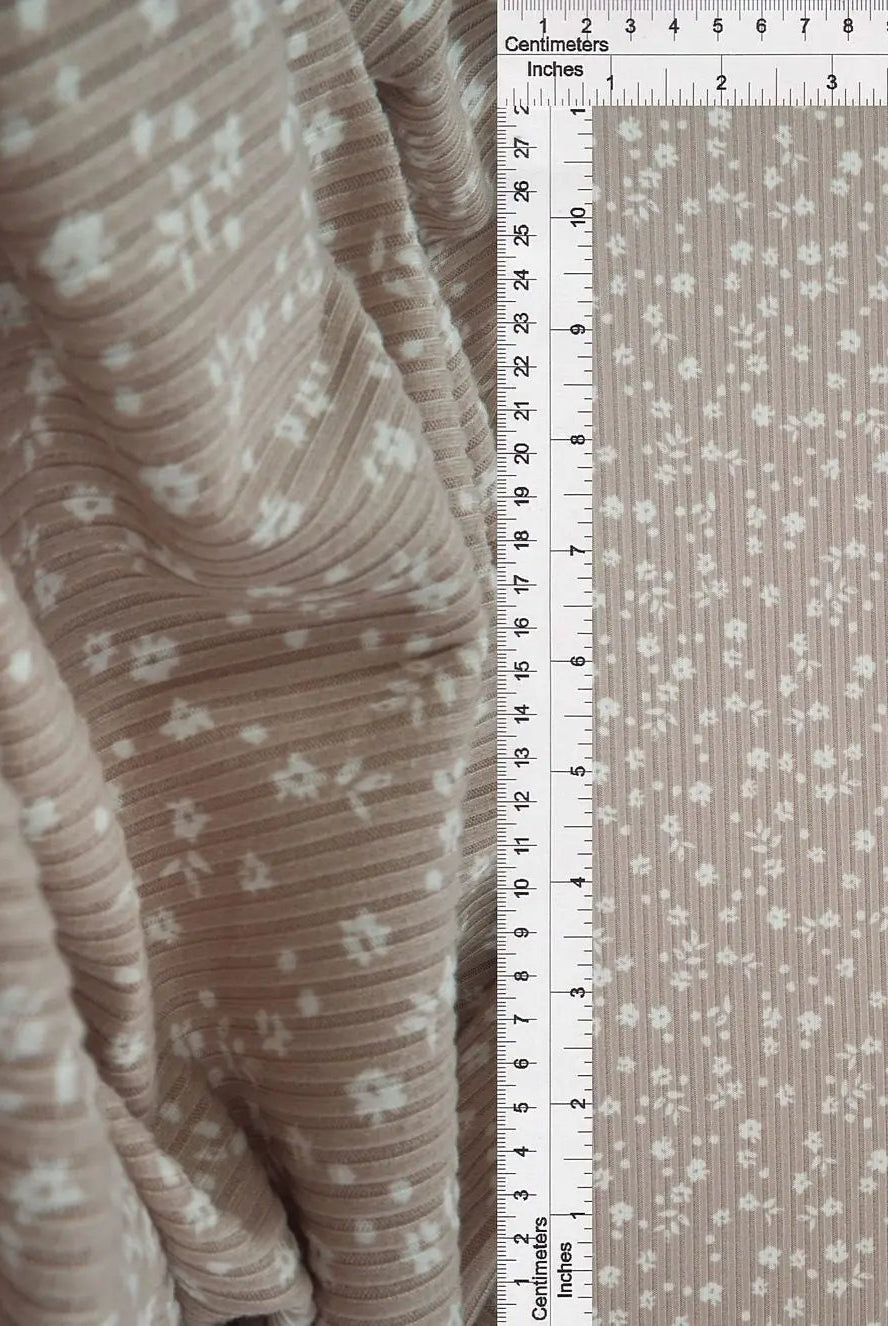 KNT3422-MS00518 TAUPE BODYSUIT BOTTOMS BROWN CAMI DITSY DRESS FLORAL FLOWER KNIT LOUNGEWEAR PANTS POLYESTER PRINT-B RIBBED SKIRTS SPANDEX STRETCH T-SHIRT TOPS TUNICS WHITE