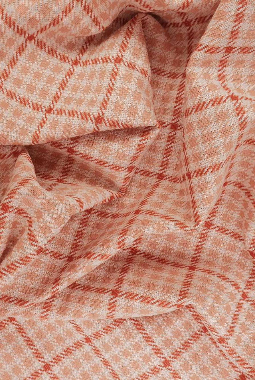 KNT4211 PEACH/TERRACOTTA BODYSUIT DOUBLE KNIT DRESS JACQUARD PANTS PLAID POLYESTER RAYON SKIRTS SOLID-B SPANDEX STRETCH TUNICS YARN DYED