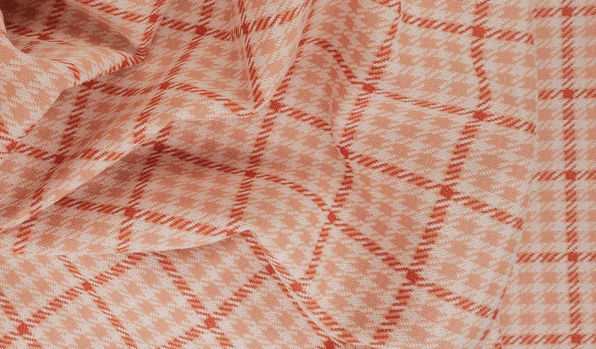KNT4211 PEACH/TERRACOTTA BODYSUIT DOUBLE KNIT DRESS JACQUARD PANTS PLAID POLYESTER RAYON SKIRTS SOLID-B SPANDEX STRETCH TUNICS YARN DYED
