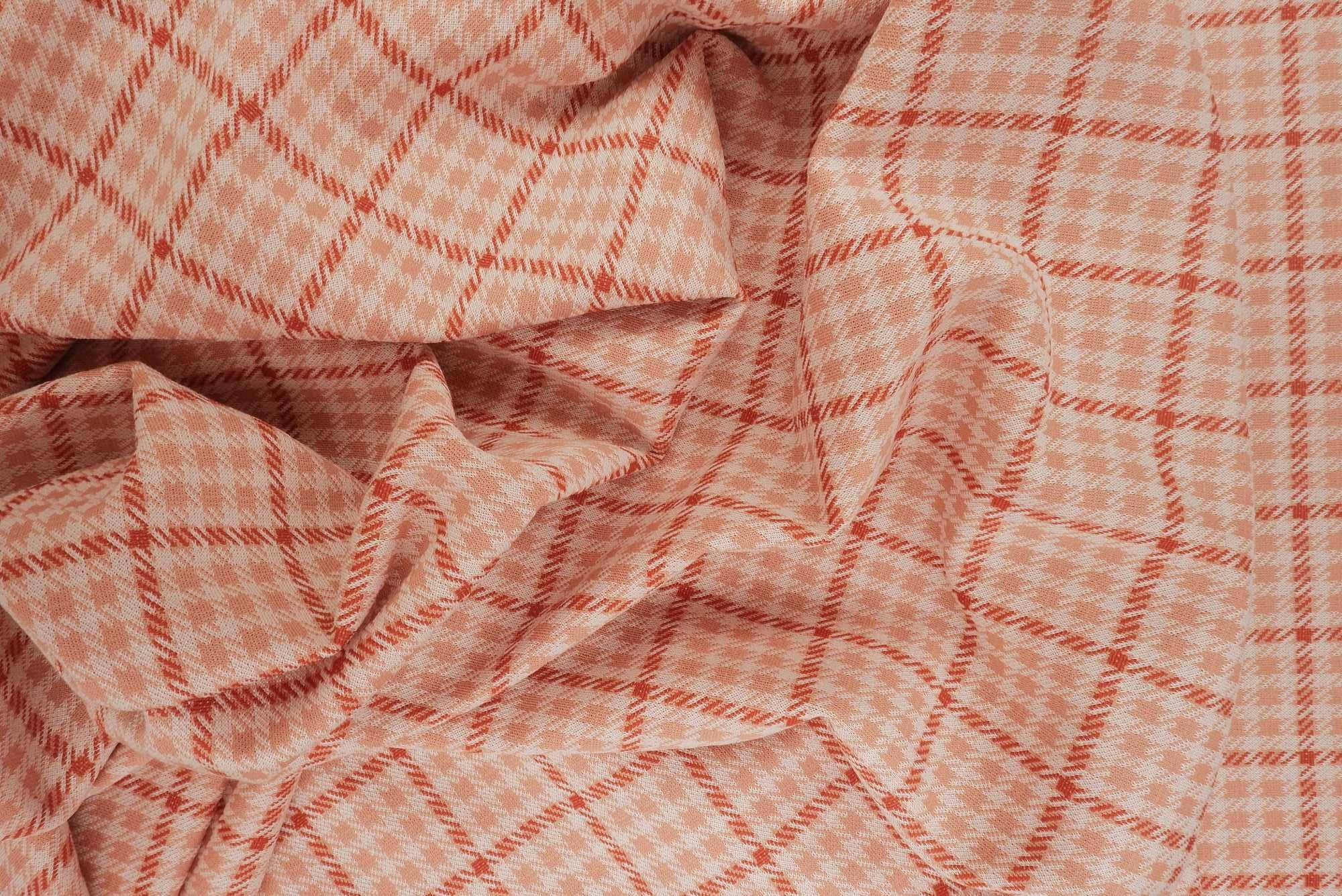 KNT4211 PEACH/TERRACOTTA BODYSUIT DOUBLE KNIT DRESS JACQUARD PANTS PLAID POLYESTER RAYON SKIRTS SOLID-B SPANDEX STRETCH TUNICS YARN DYED