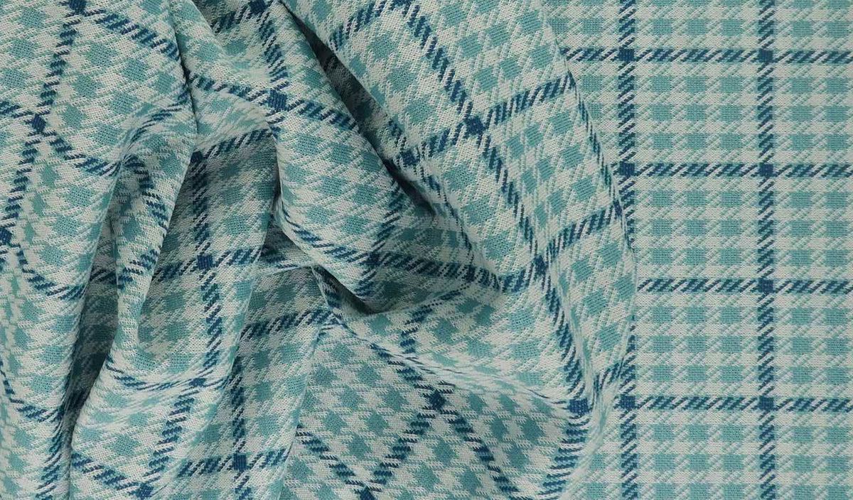 KNT4211 TURQUOISE/BLUE BODYSUIT DOUBLE KNIT DRESS JACQUARD PANTS PLAID POLYESTER RAYON SKIRTS SOLID-B SPANDEX STRETCH TUNICS YARN DYED