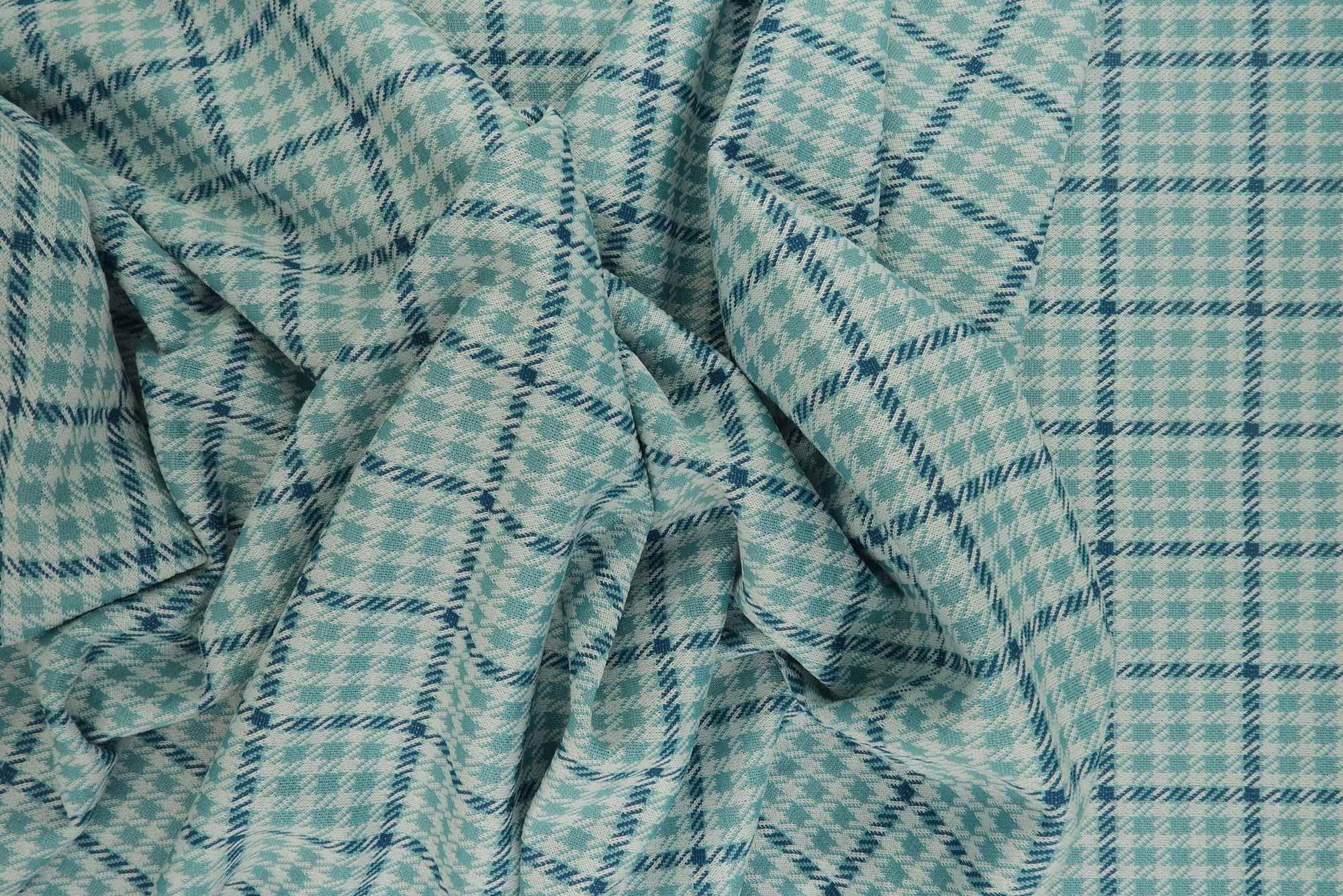 KNT4211 TURQUOISE/BLUE BODYSUIT DOUBLE KNIT DRESS JACQUARD PANTS PLAID POLYESTER RAYON SKIRTS SOLID-B SPANDEX STRETCH TUNICS YARN DYED