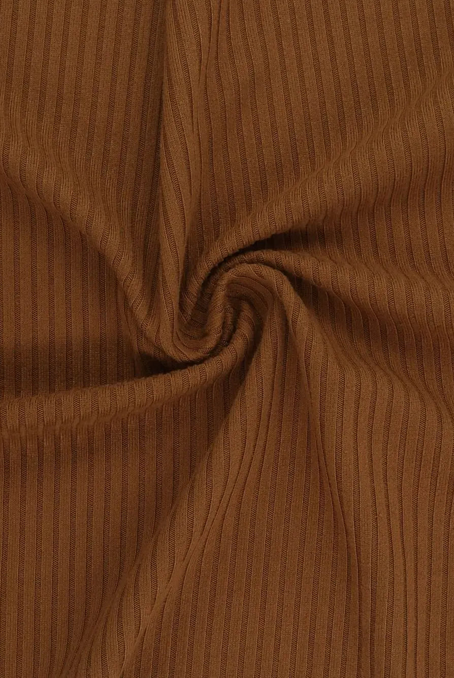 KNT4151 THRUSH BODYSUIT BROWN DRESS KNIT LOUNGEWEAR NO-PRINT POLYESTER RIB 4X2 SOLID-B SPANDEX STRETCH TOPS YUMMY