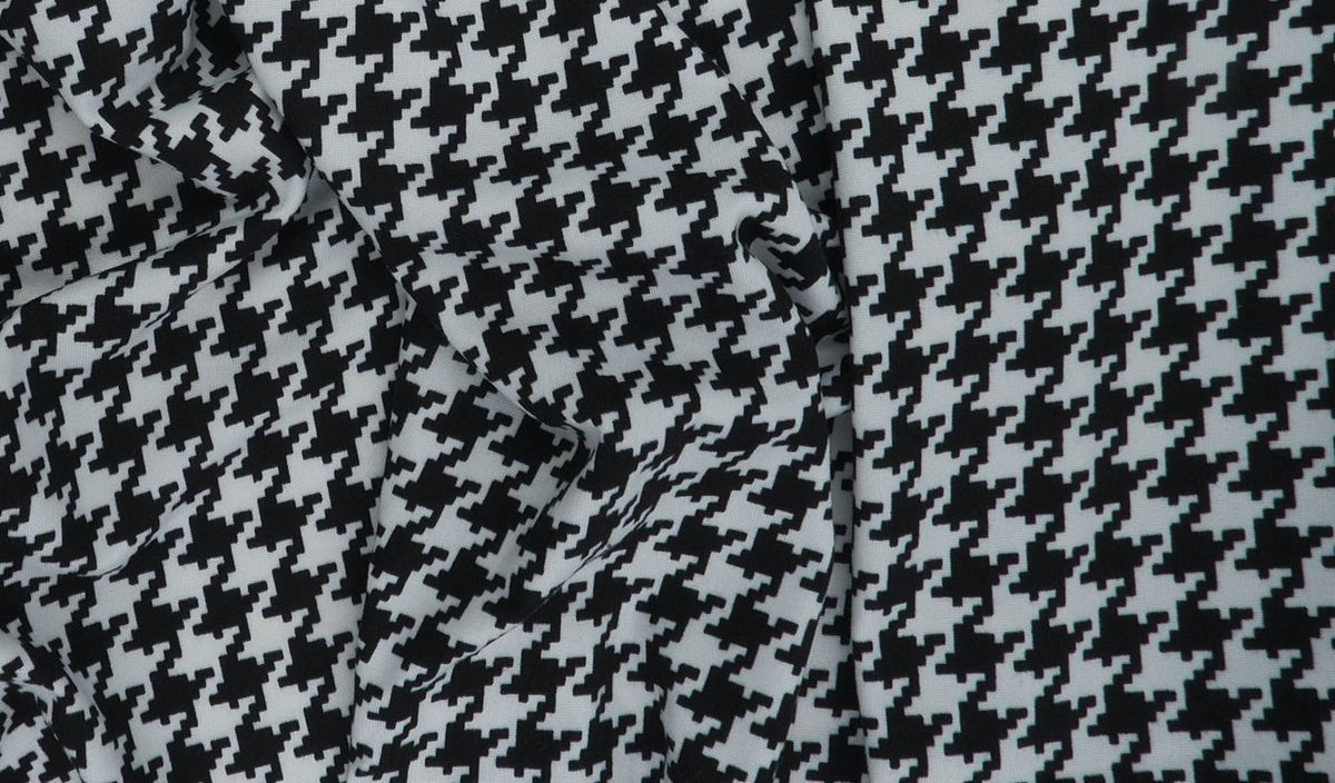 KNT2100-DU187 BLACK BIKER SHORTS BLACK BODYSUIT CAMI DTY BRUSHED HOUNDSTOOTH KNIT POLYESTER PRINT SPANDEX STRETCH WHITE
