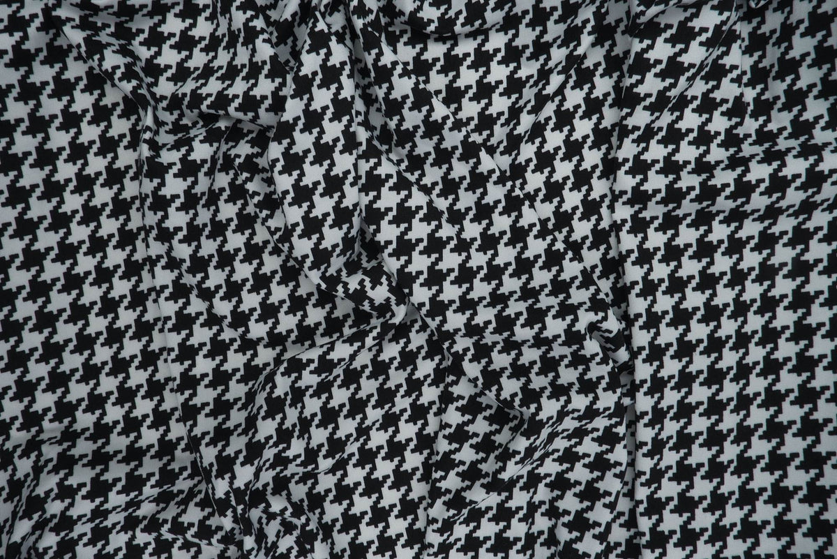 KNT2100-DU187 BLACK BIKER SHORTS BLACK BODYSUIT CAMI DTY BRUSHED HOUNDSTOOTH KNIT POLYESTER PRINT SPANDEX STRETCH WHITE