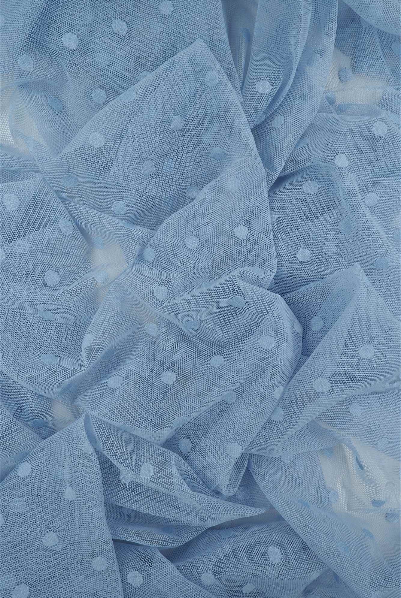 MESH-3698 BLUE BLOUSE BLUE BODYSUIT CAMI DOT FLOCKING LOUNGEWEAR MESH NYLON SOLID SPANDEX STRETCH TOPS TUNICS