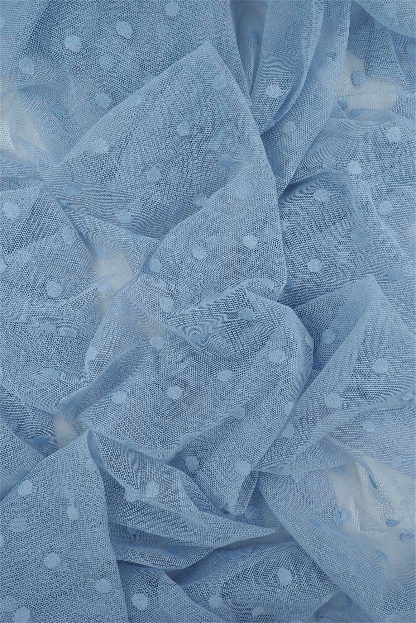 MESH-3698 BLUE BLOUSE BLUE BODYSUIT CAMI DOT FLOCKING LOUNGEWEAR MESH NYLON SOLID SPANDEX STRETCH TOPS TUNICS