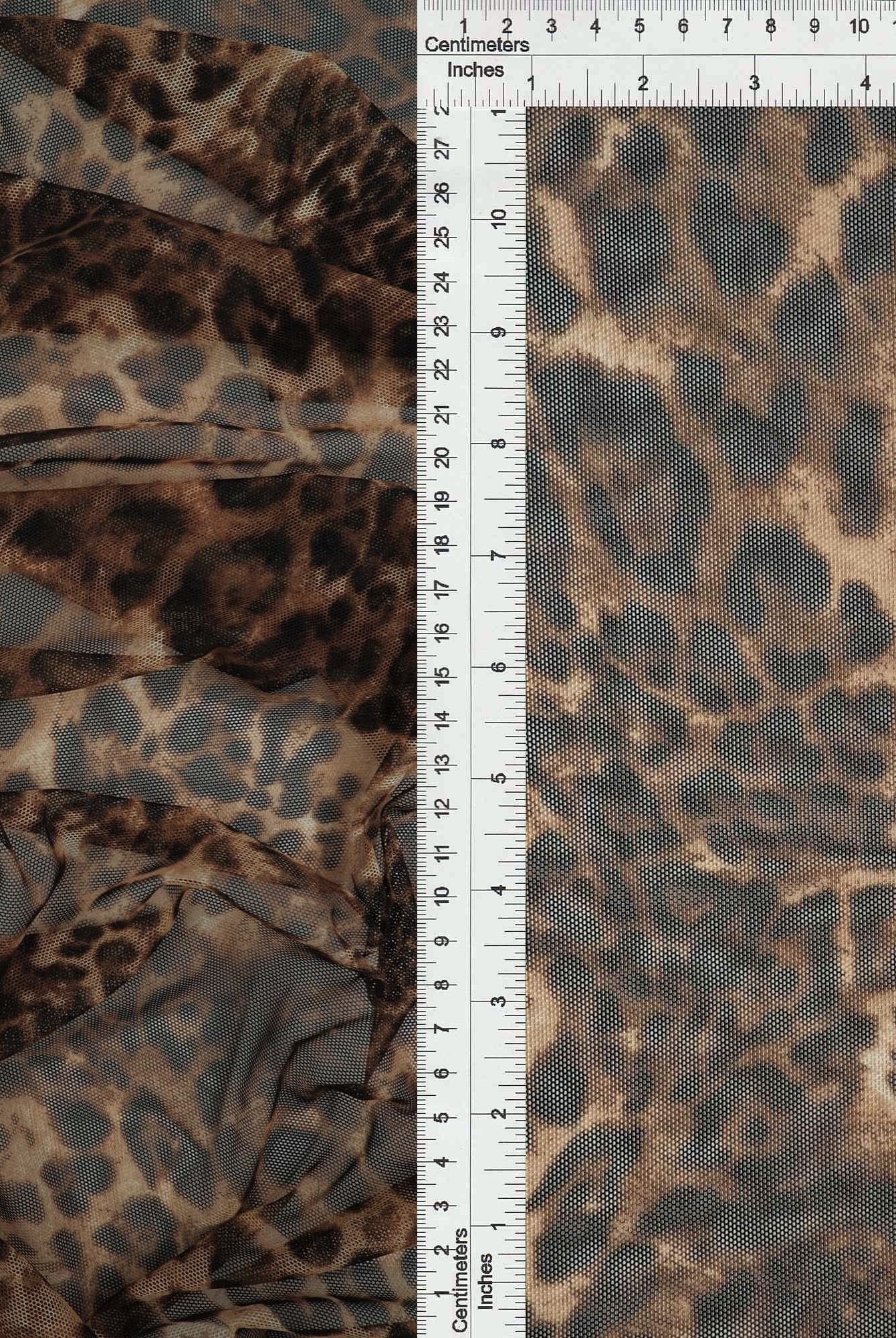MESH-DU536 MOCHA/BROWN ANIMAL BLOUSE BODYSUIT CAMI FLOCKING LOUNGEWEAR MESH POLYESTER PRINT SPANDEX STRETCH TOPS TUNICS