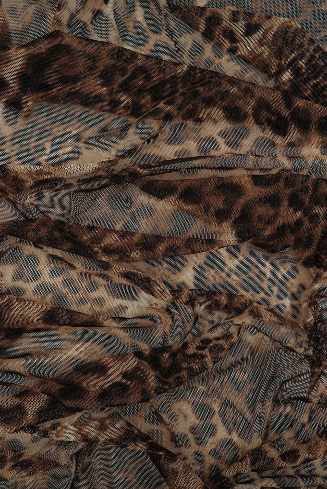 MESH-DU536 MOCHA/BROWN ANIMAL BLOUSE BODYSUIT CAMI FLOCKING LOUNGEWEAR MESH POLYESTER PRINT SPANDEX STRETCH TOPS TUNICS