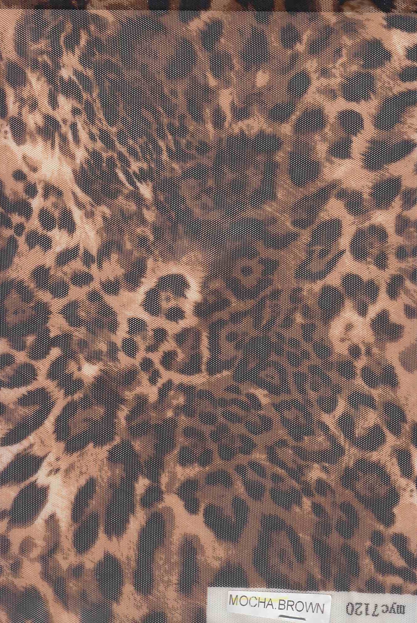 MESH-DU536 MOCHA/BROWN ANIMAL BLOUSE BODYSUIT CAMI FLOCKING LOUNGEWEAR MESH POLYESTER PRINT SPANDEX STRETCH TOPS TUNICS