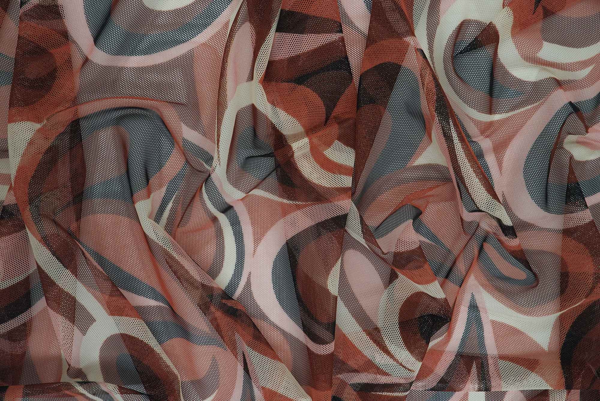 MESH-SE80904 BROWN CLAY BLACK BLOUSE BODYSUIT BROWN CAMI FLOCKING GEOMETRIC LOUNGEWEAR MESH PAISLEY PINK POLYESTER PRINT RETRO SPANDEX STRETCH TOPS TUNICS WHITE