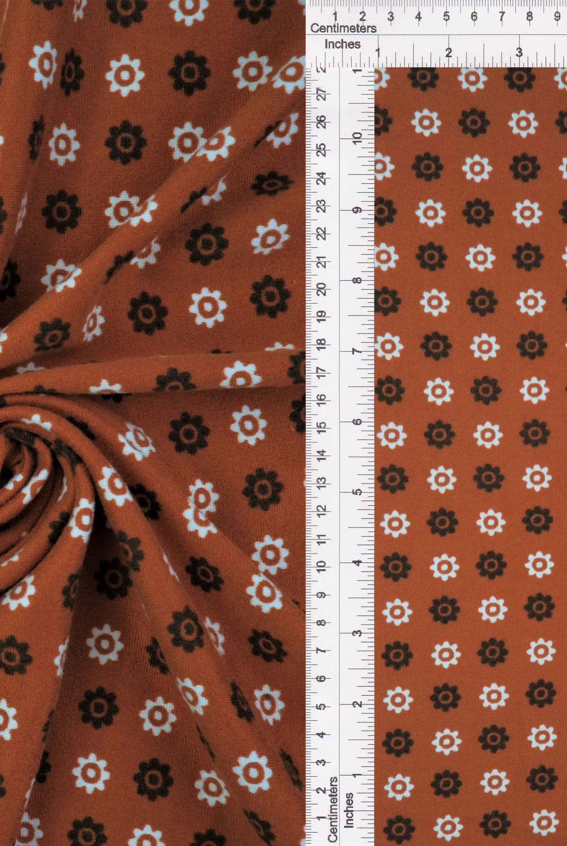 KNT2100-MS10134 RUST FLOWER BIKER SHORTS BLOUSE BODYSUIT BOTTOMS CAMI DAISY DITSY DRESS DTY BRUSHED FLORAL GEO KNIT LOUNGEWEAR PANTS POLYESTER PRINT RUST SKIRTS SPANDEX STRETCH T-SHIRT TOPS TUNICS