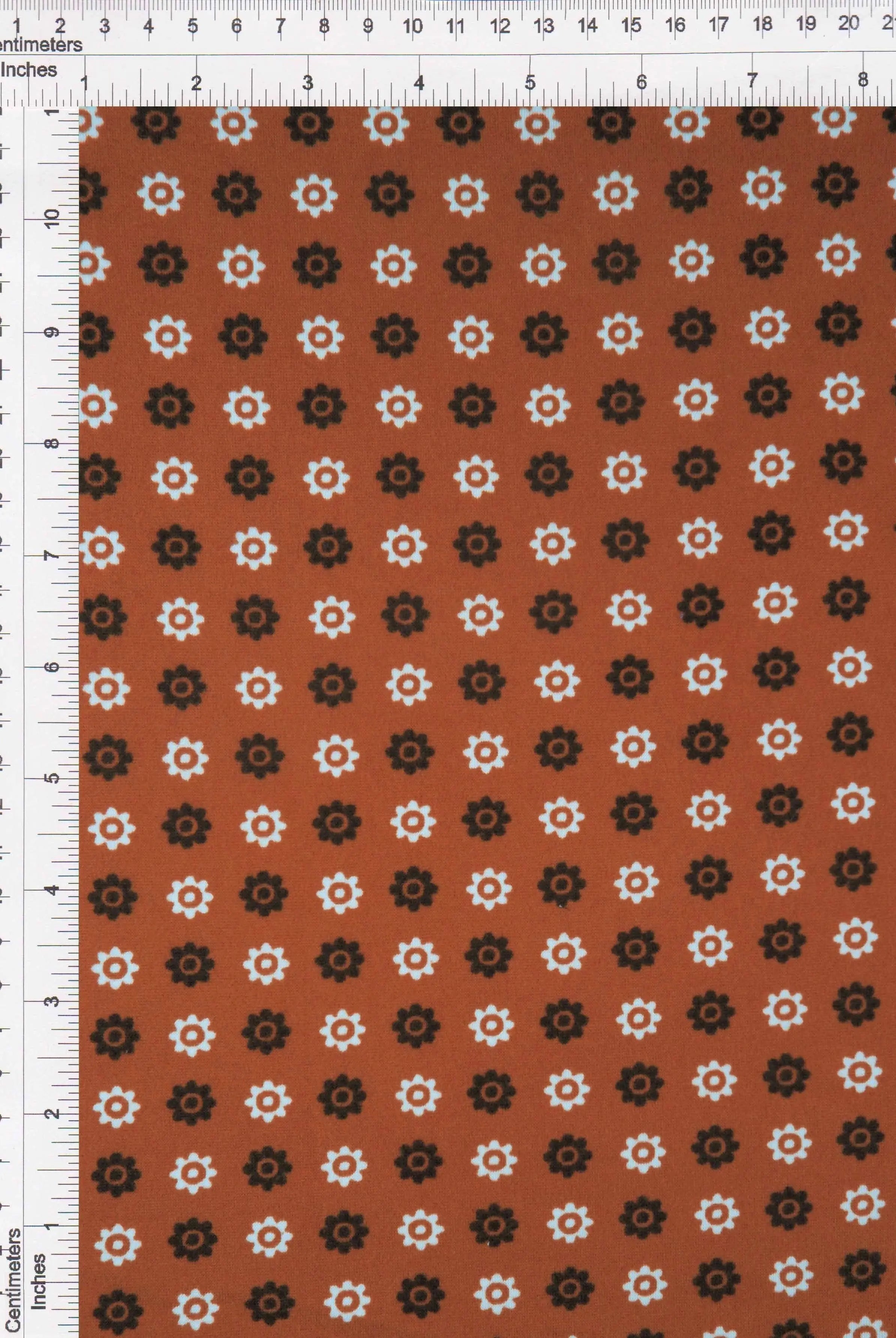 KNT2100-MS10134 RUST FLOWER BIKER SHORTS BLOUSE BODYSUIT BOTTOMS CAMI DAISY DITSY DRESS DTY BRUSHED FLORAL GEO KNIT LOUNGEWEAR PANTS POLYESTER PRINT RUST SKIRTS SPANDEX STRETCH T-SHIRT TOPS TUNICS