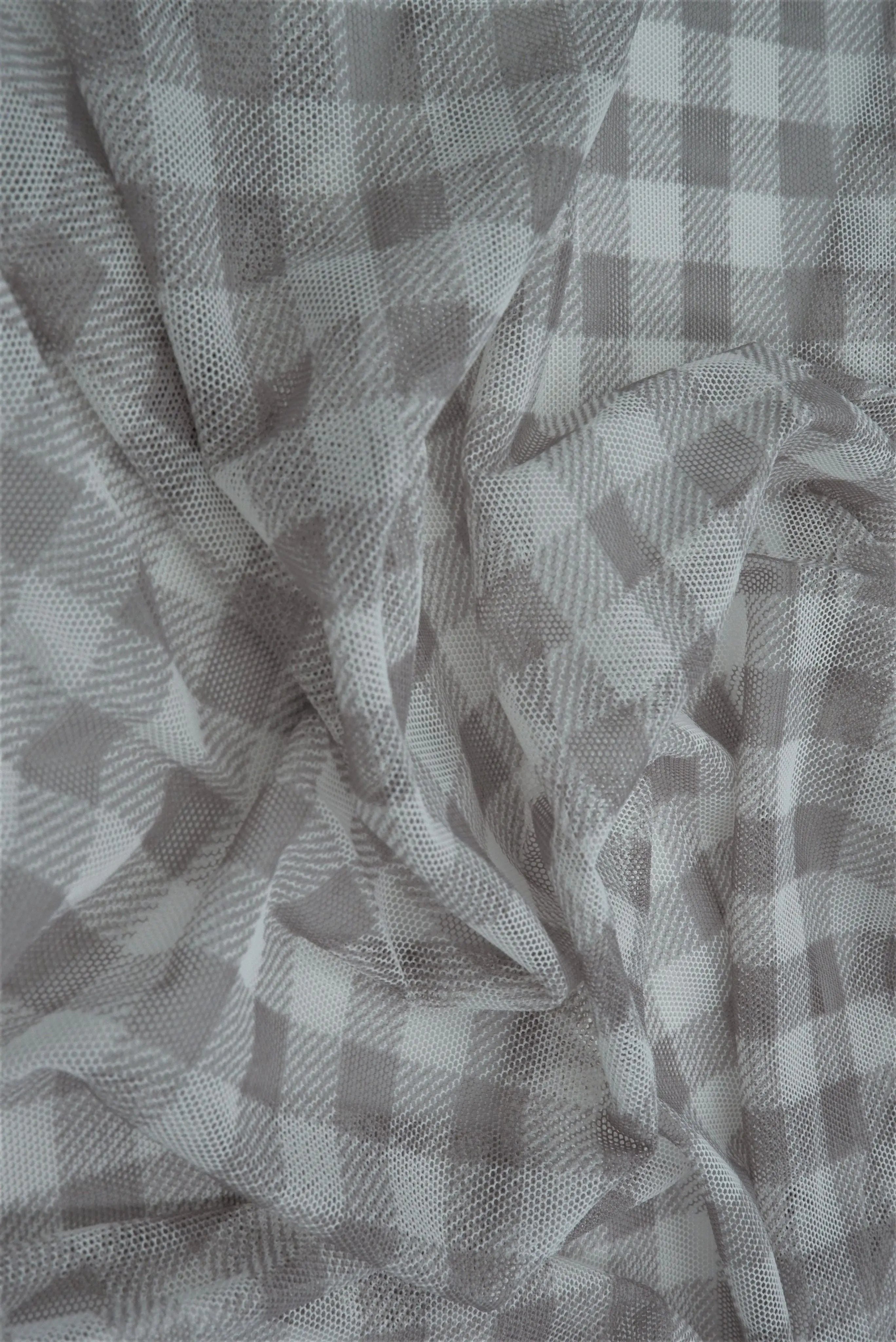 MESH-DU1755 GREY/IVORY BLOUSE BODYSUIT CAMI CHECKERED FLOCKING GINGHAM LOUNGEWEAR MESH PLAID POLYESTER PRINT SPANDEX STRETCH TOPS TUNICS