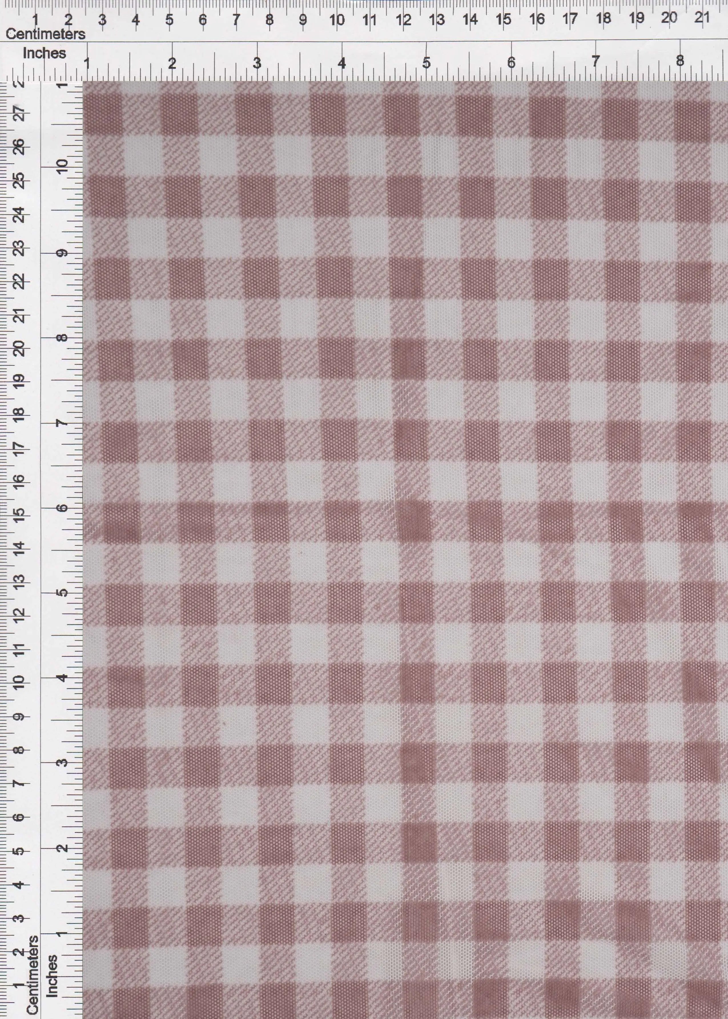 MESH-DU1755 CLAY/IVORY BLOUSE BODYSUIT CAMI CHECKERED FLOCKING GINGHAM LOUNGEWEAR MESH PLAID POLYESTER PRINT SPANDEX STRETCH TOPS TUNICS