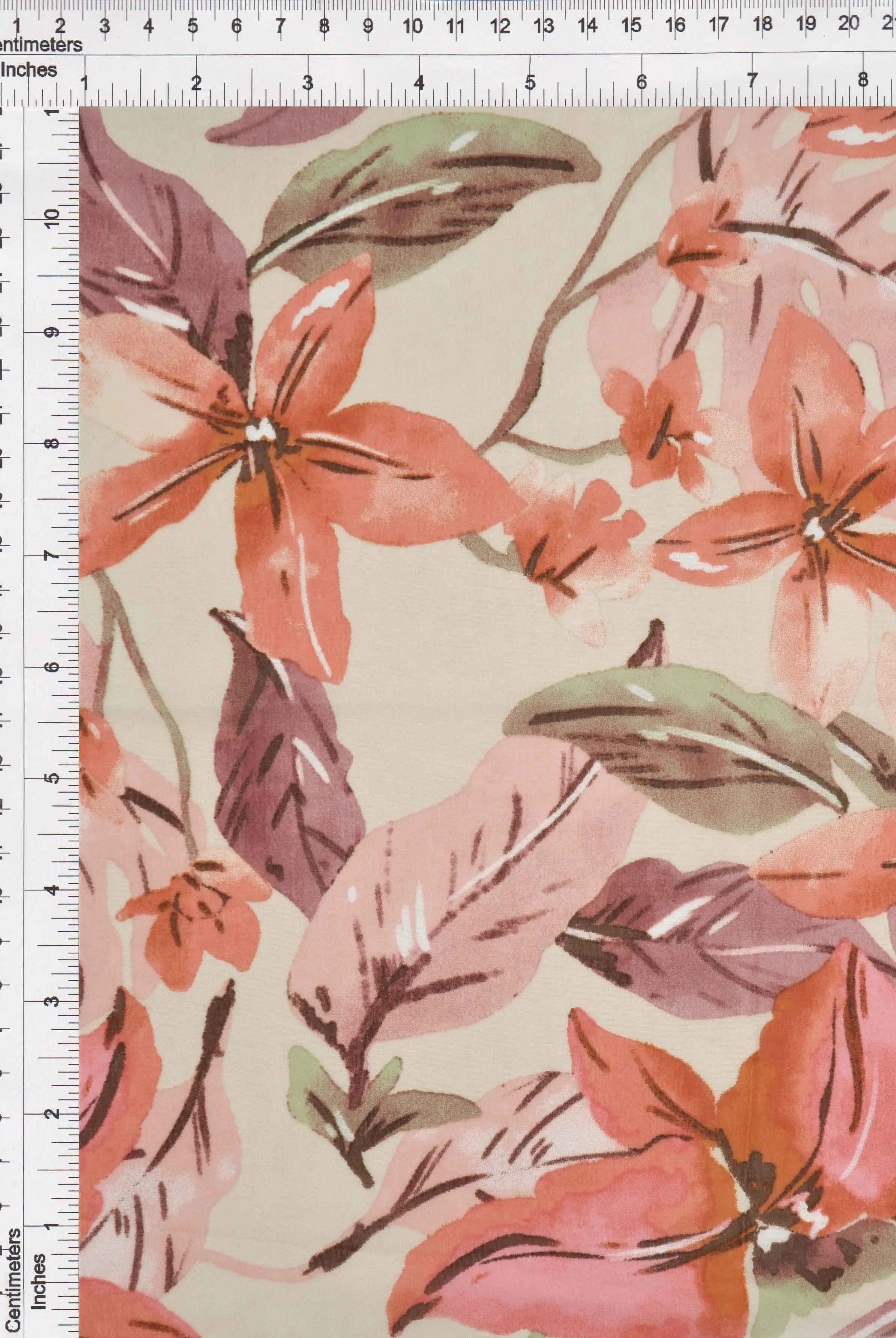 HIMLT-Q11102 SAND/RUST BIG FLOWER BLOUSE BODYSUIT BOTTOMS CAMI FLORAL HI-MULTI LOUNGEWEAR NON STRETCH POLYESTER PRINT SWISS DOT TOPS WOVEN