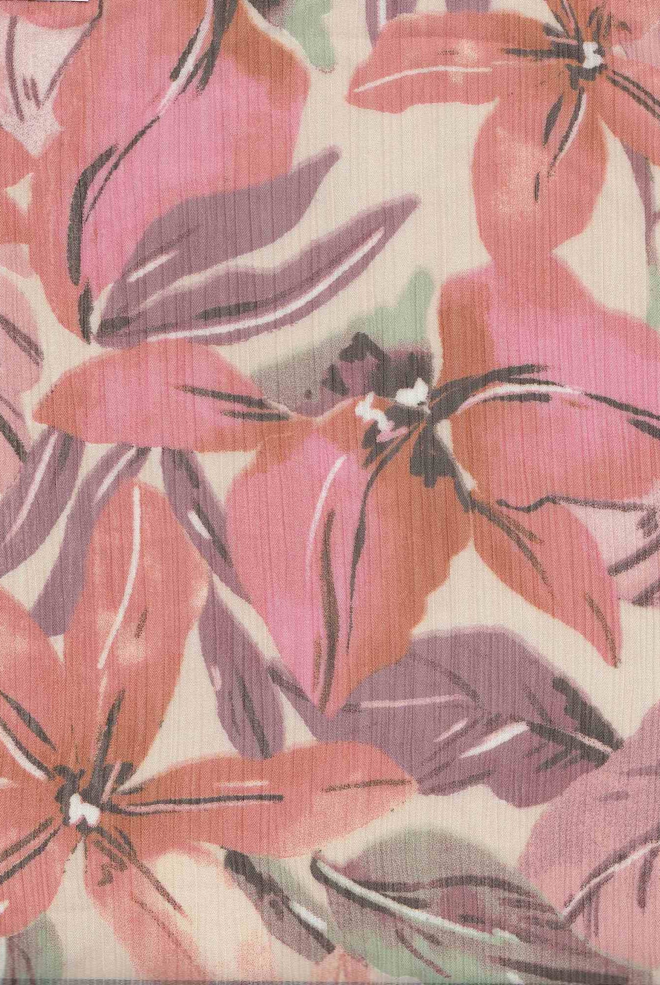 HIMLT-Q11102 SAND/RUST BIG FLOWER BLOUSE BODYSUIT BOTTOMS CAMI FLORAL HI-MULTI LOUNGEWEAR NON STRETCH POLYESTER PRINT SWISS DOT TOPS WOVEN