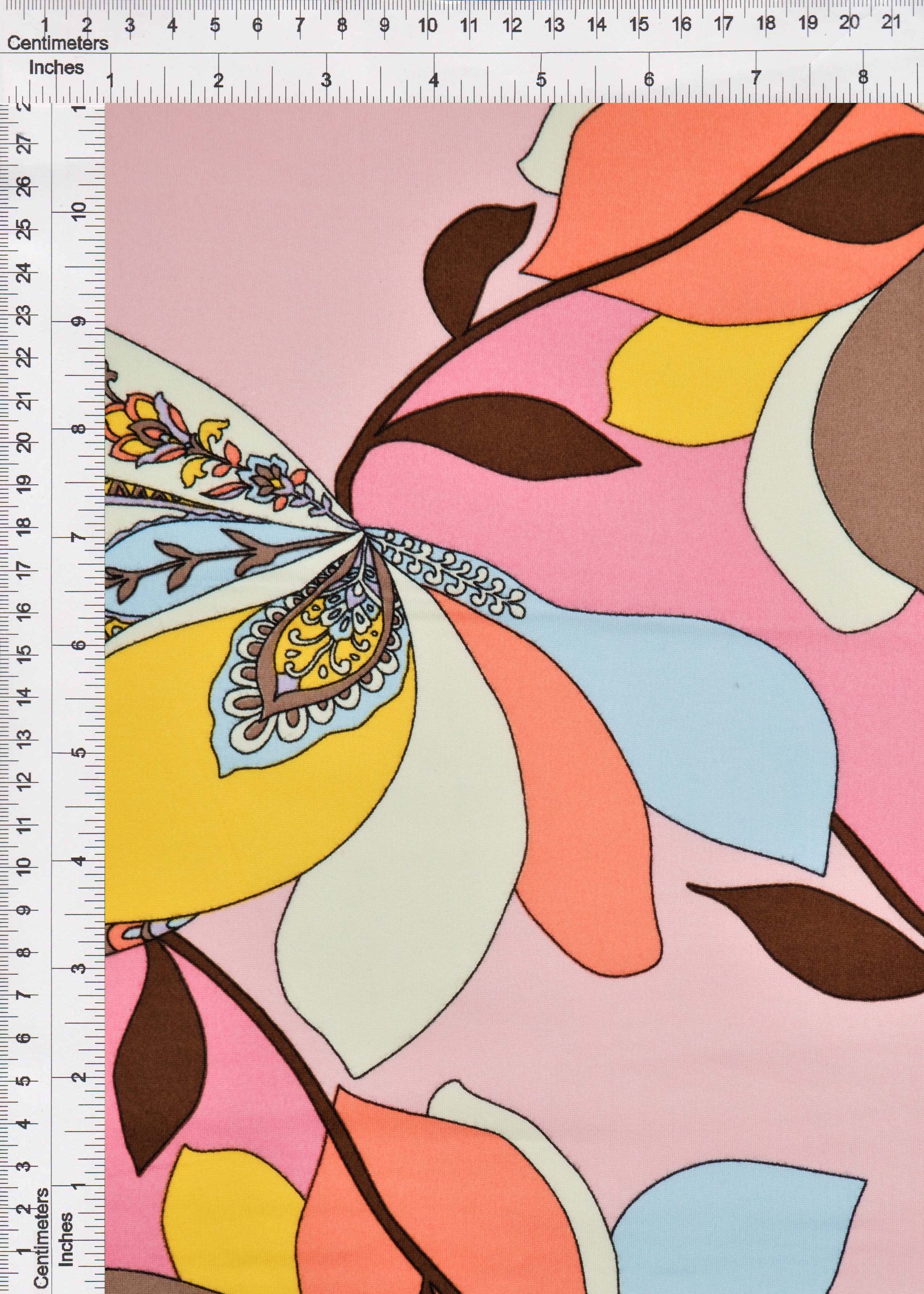 KNT2100-Q81108 PINK YELLOW BIKER SHORTS BLOUSE BODYSUIT BOTTOMS CAMI DRESS DTY BRUSHED FLORAL FLOWER KNIT POLYESTER PRINT SPANDEX STRETCH