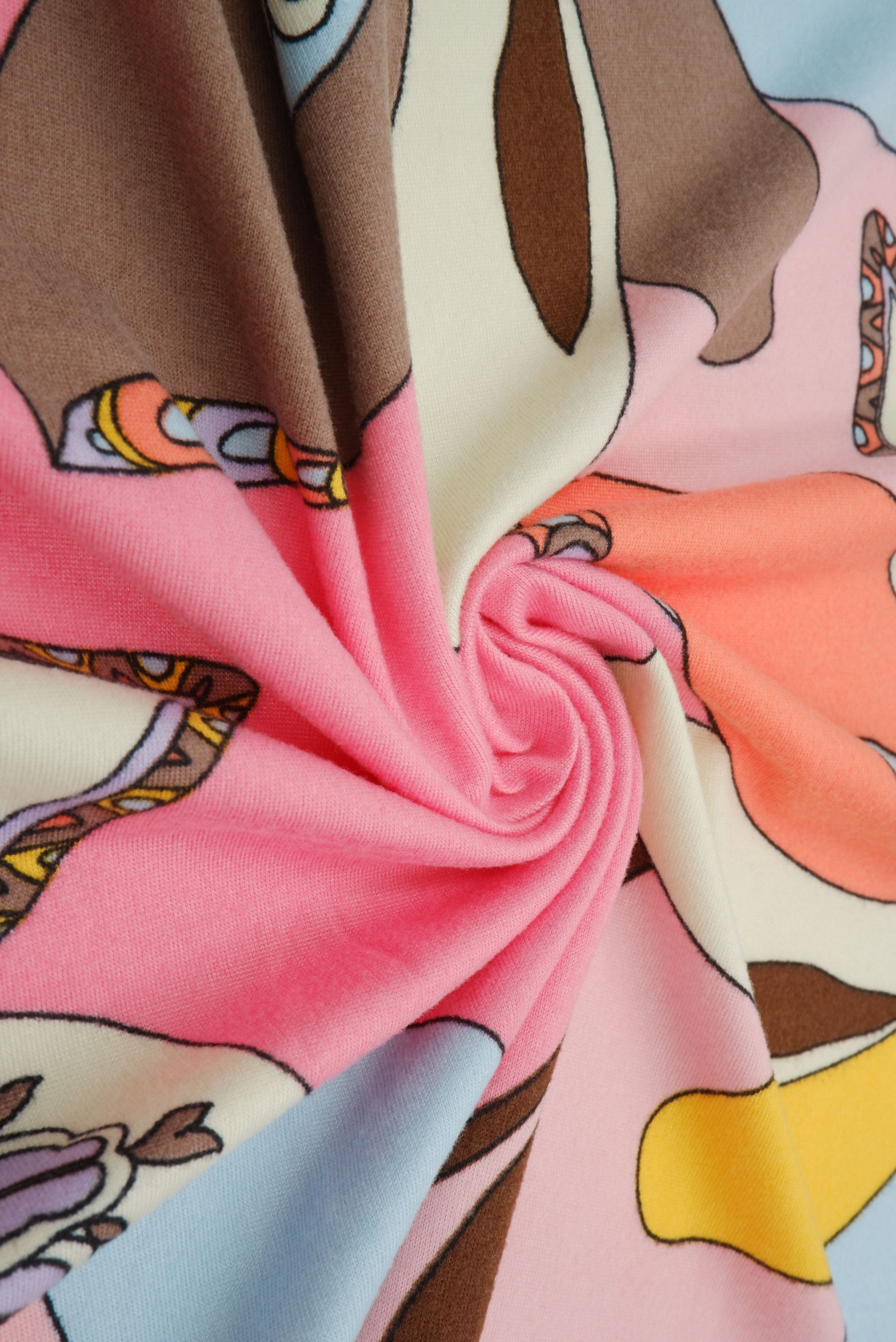 KNT2100-Q81108 PINK YELLOW BIKER SHORTS BLOUSE BODYSUIT BOTTOMS CAMI DRESS DTY BRUSHED FLORAL FLOWER KNIT POLYESTER PRINT SPANDEX STRETCH