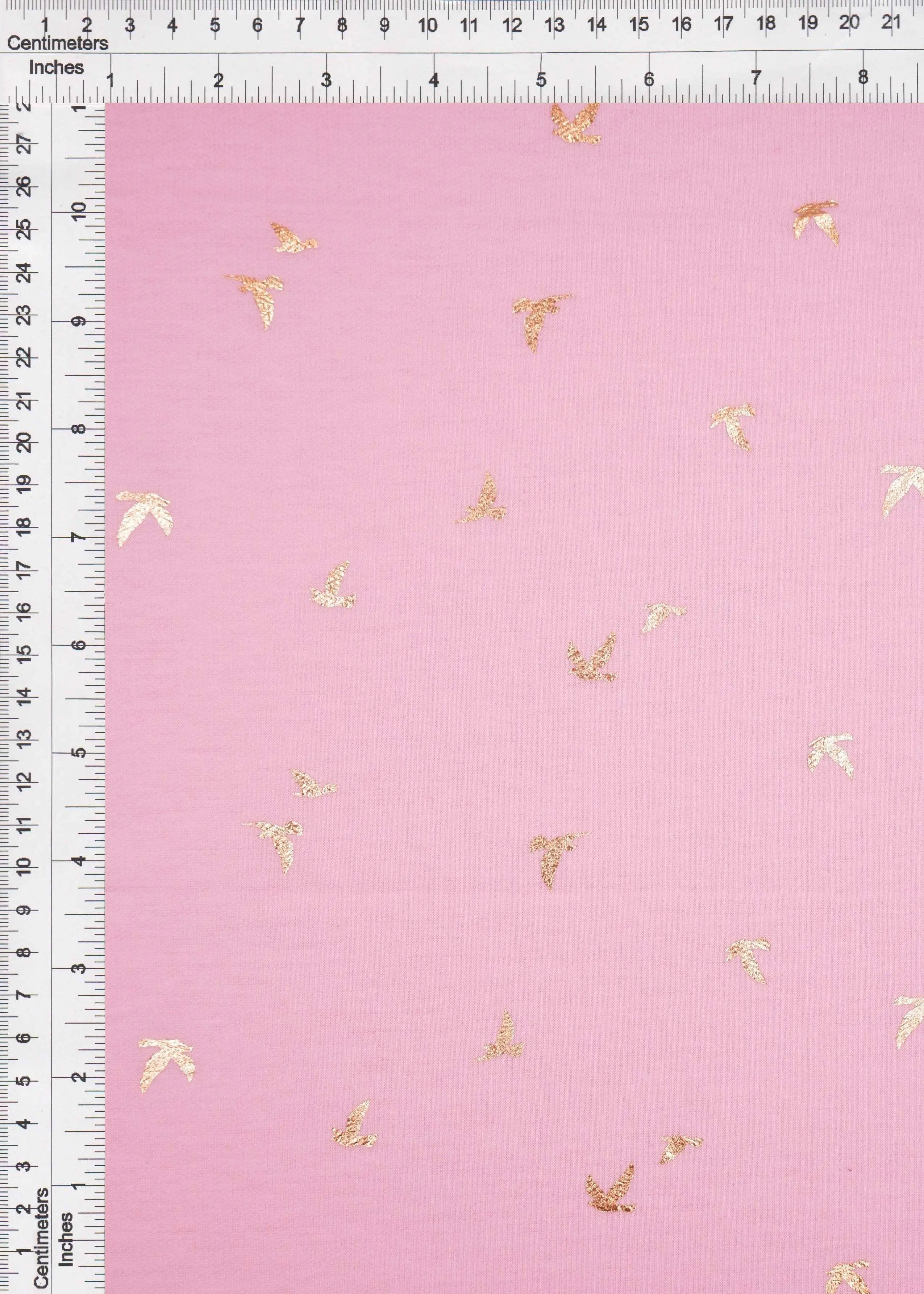 KNT3865-MS10121 PINK LT/GOLD FOIL BIRD BODYSUIT BOTTOMS CAMI DRESS FOIL FRENCH TERRY KNIT LOUNGEWEAR PANTS POLYESTER PRINT RAYON SKIRTS SPANDEX STRETCH SWEATER TOPS TUNICS