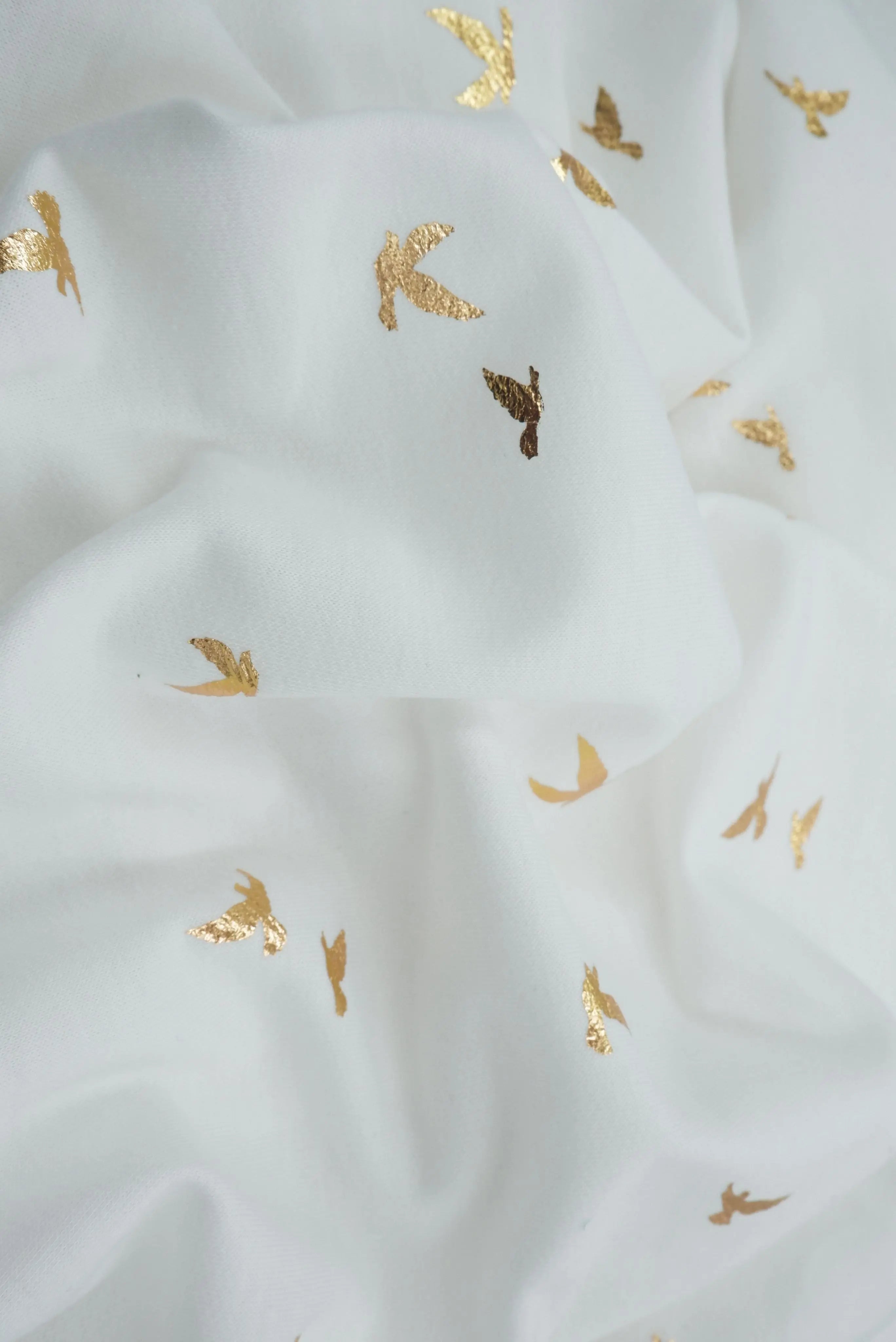 KNT3865-MS10121 IVORY/GOLD FOIL BIRD BODYSUIT BOTTOMS CAMI DRESS FOIL FRENCH TERRY KNIT LOUNGEWEAR PANTS POLYESTER PRINT RAYON SKIRTS SPANDEX STRETCH SWEATER TOPS TUNICS