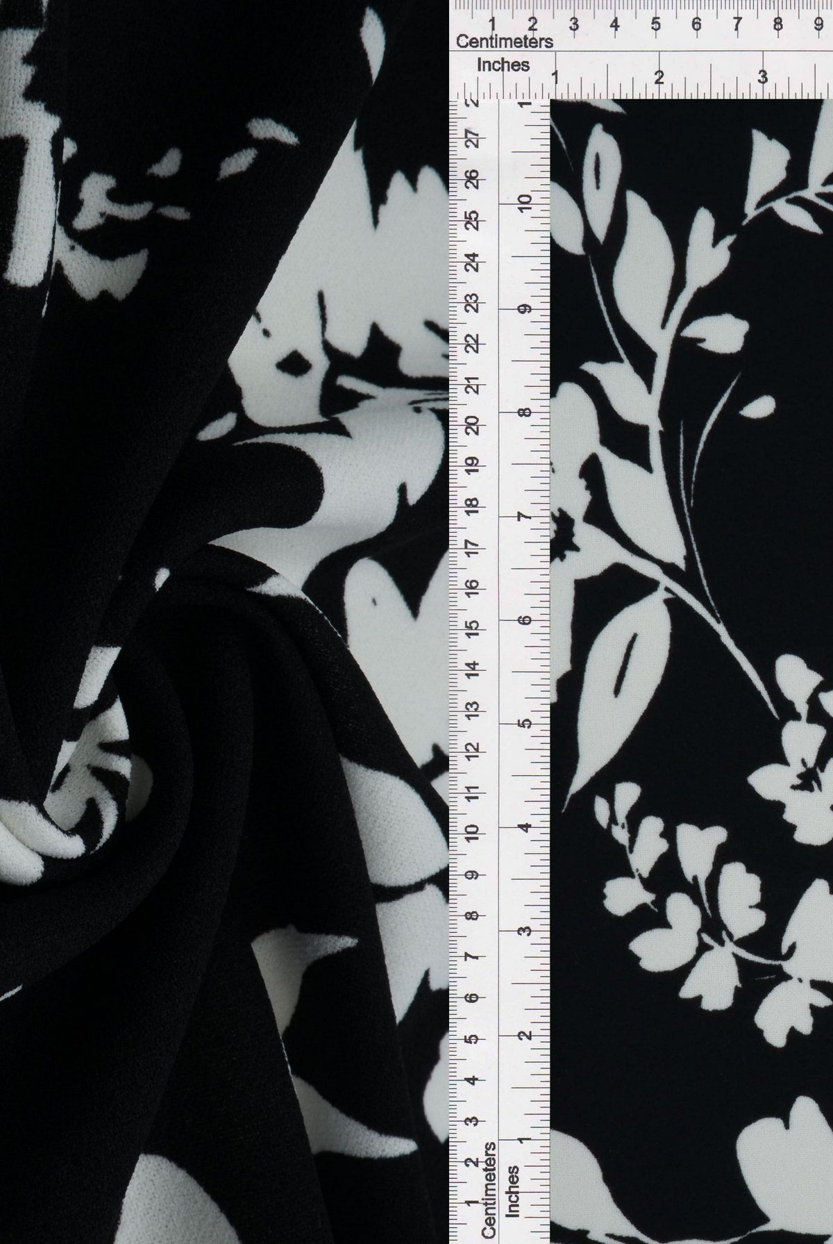 KNT3971-Q11028 BLK/WHT BLACK BLOUSE DRESS FLORAL FLOWER KNIT POLYESTER PRINT SKIRTS SPANDEX STRETCH TOPS WHITE