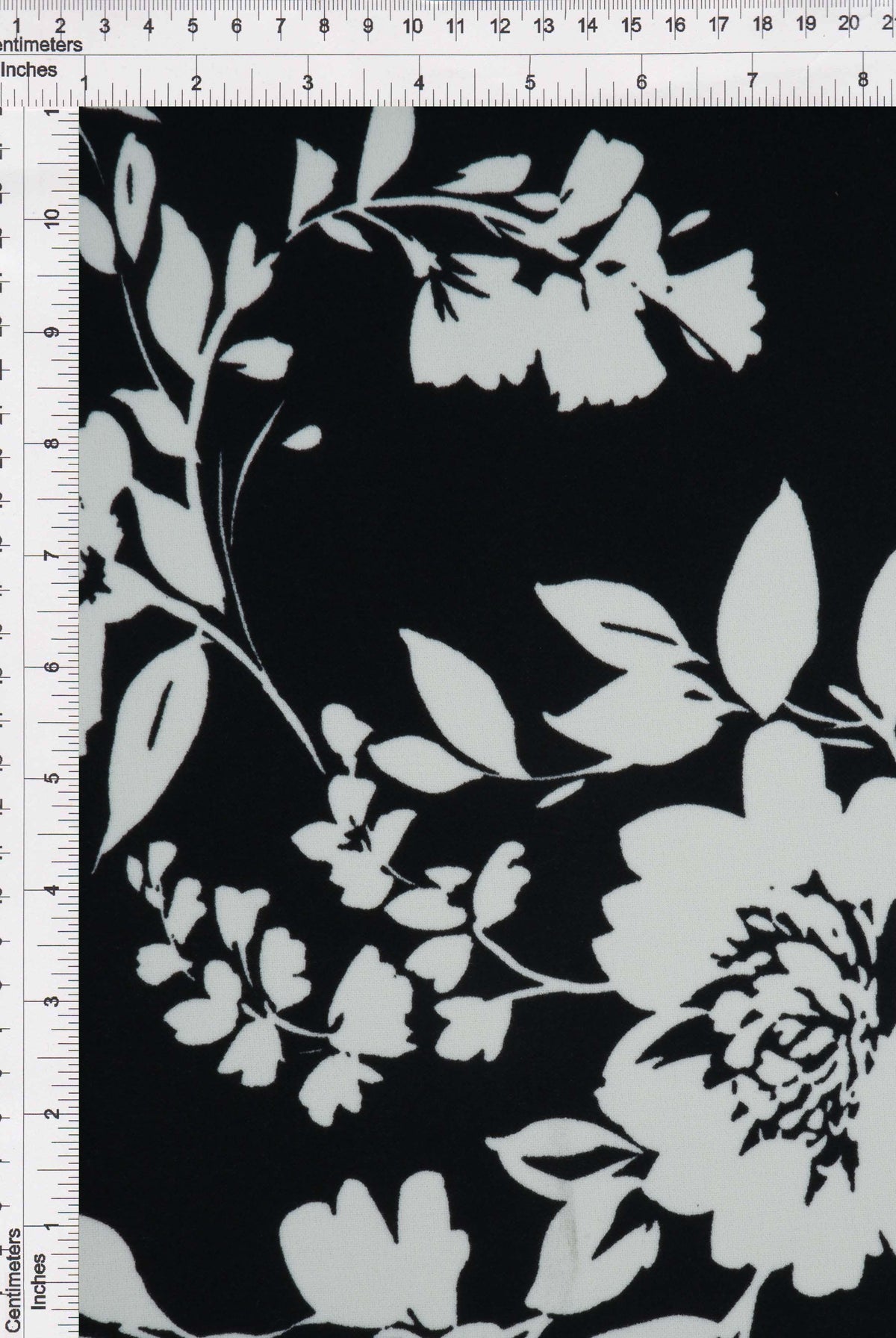 KNT3971-Q11028 BLK/WHT BLACK BLOUSE DRESS FLORAL FLOWER KNIT POLYESTER PRINT SKIRTS SPANDEX STRETCH TOPS WHITE