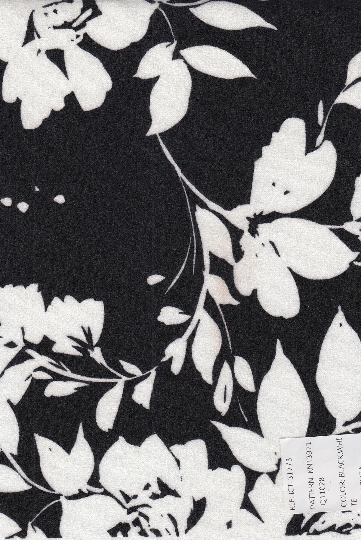 KNT3971-Q11028 BLK/WHT BLACK BLOUSE DRESS FLORAL FLOWER KNIT POLYESTER PRINT SKIRTS SPANDEX STRETCH TOPS WHITE