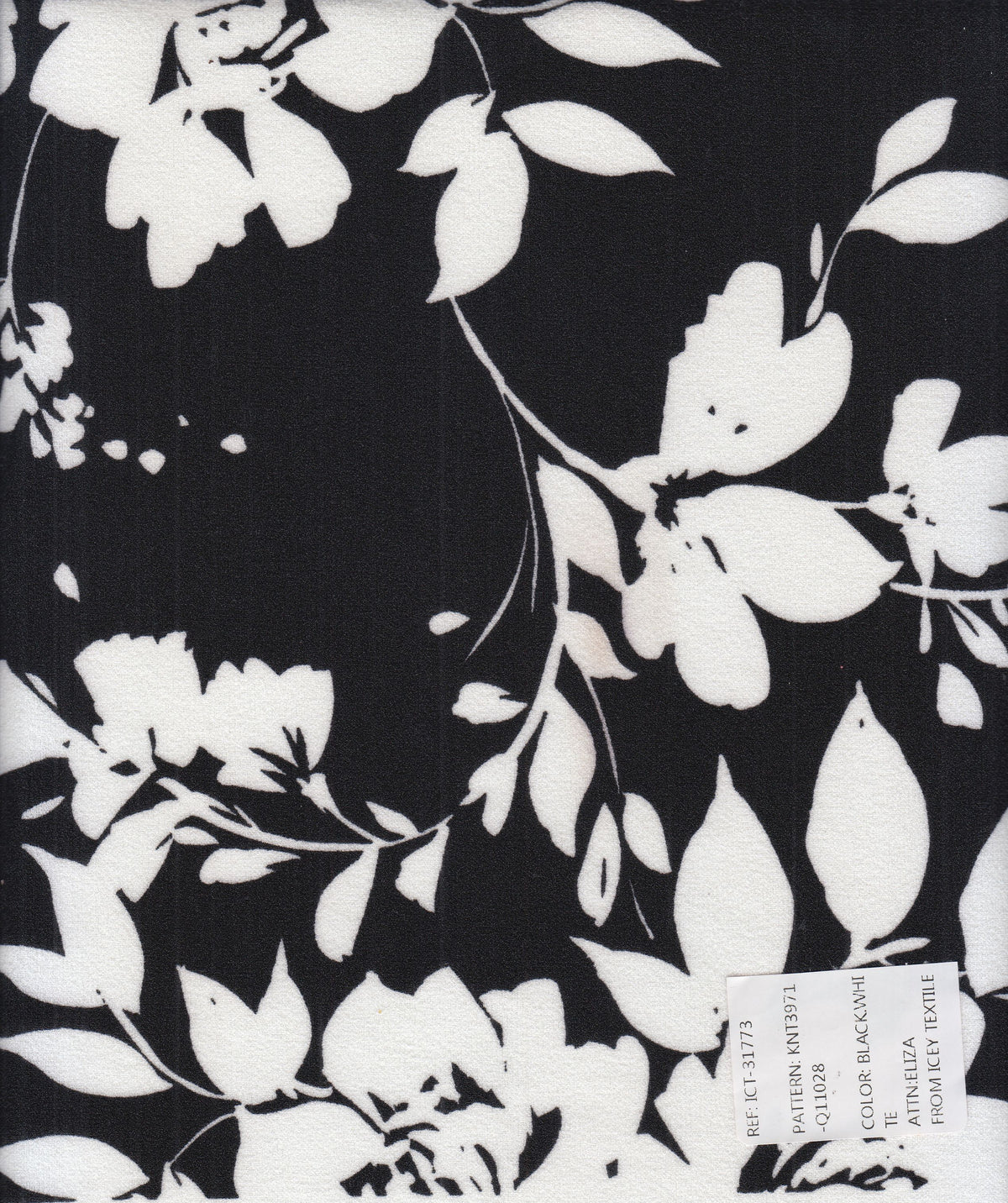 KNT3971-Q11028 BLK/WHT BLACK BLOUSE DRESS FLORAL FLOWER KNIT POLYESTER PRINT SKIRTS SPANDEX STRETCH TOPS WHITE