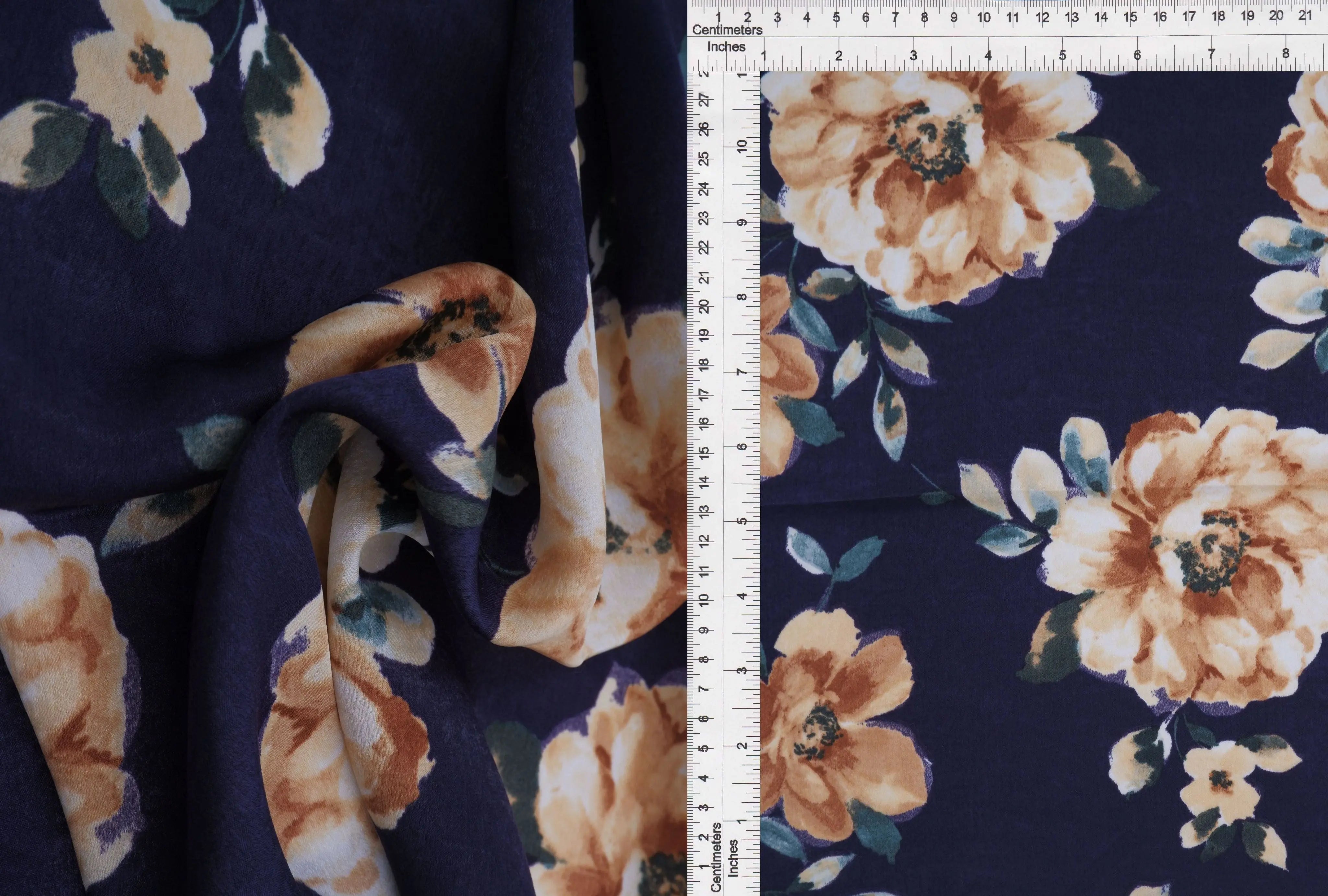 POP4193-MS10197 NAVY FLOWER BLOUSE BODYSUIT BOTTOMS CAMI DRESS FLORAL PANTS POLYESTER PRINT SATIN SKIRTS TOPS TUNICS WOVEN