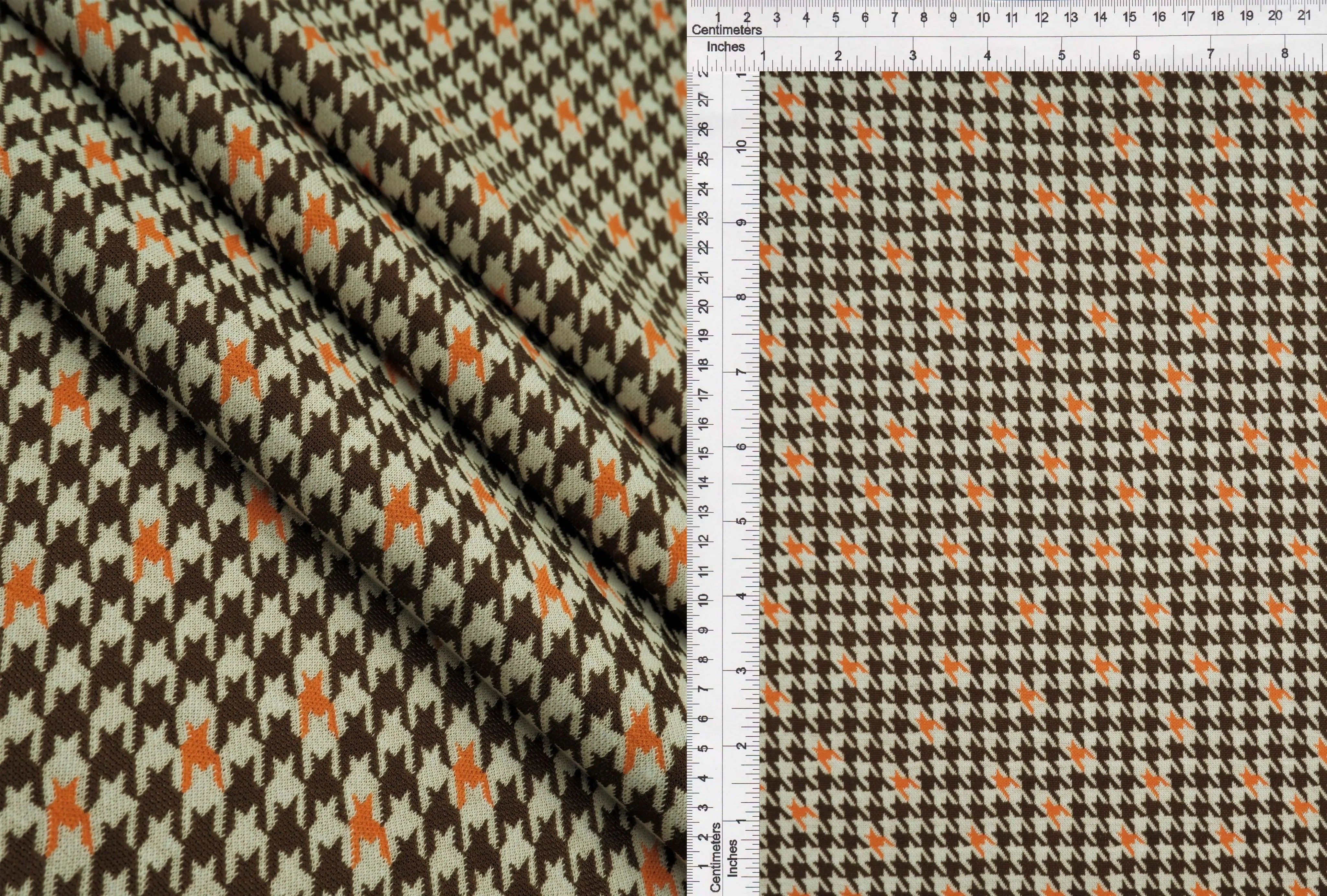 KNT4454 BROWN/ORANGE BOTTOMS DRESS HOUNDSTOOTH KNIT OUTERWEAR PANTS POLYESTER SKIRTS SOLID-B SPANDEX STRETCH YARN DYED
