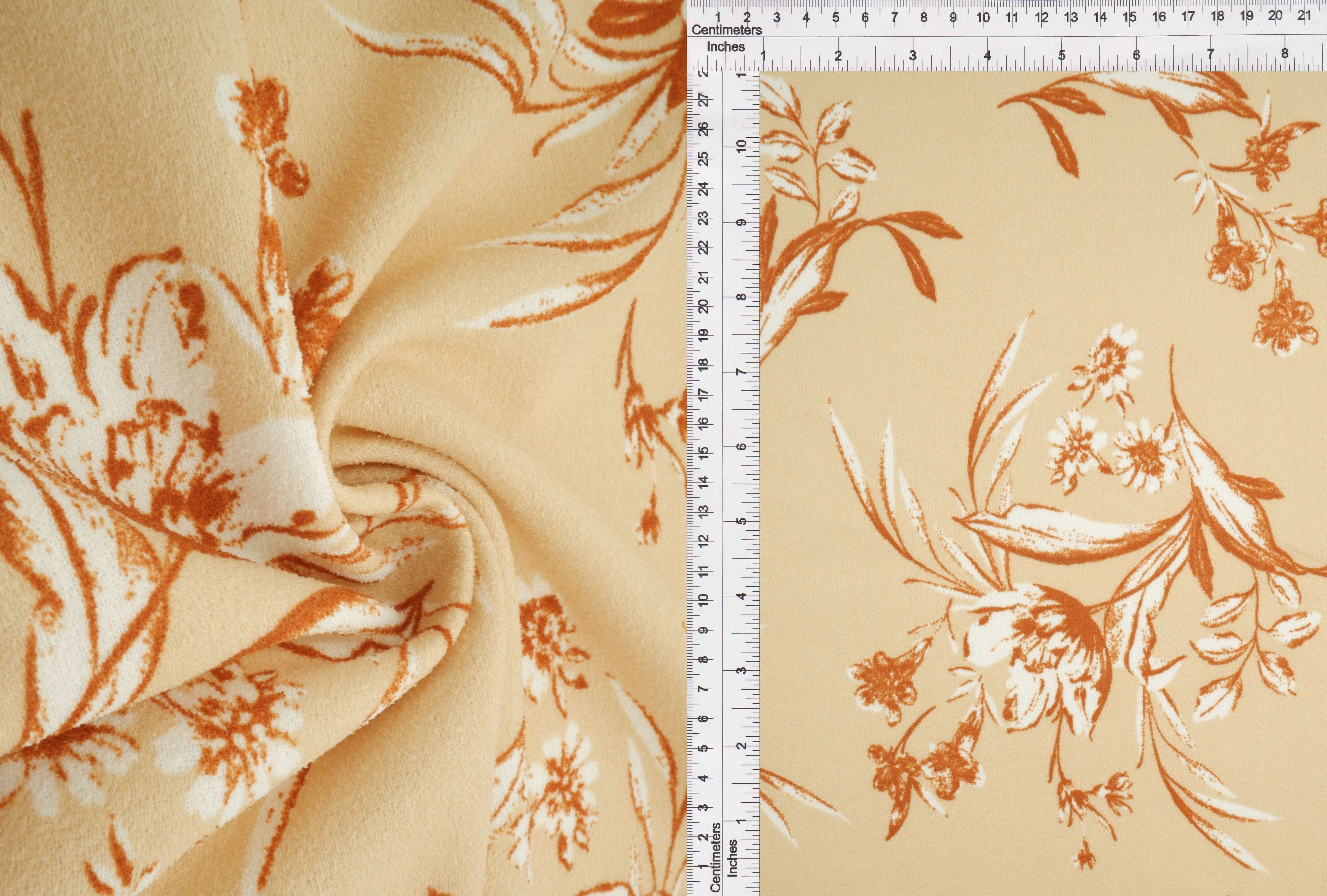 KNT3971-MS11058 SAND FLOWER BLOUSE BODYSUIT BOTTOMS CAMI DRESS FLORAL GOLD KNIT PANTS POLYESTER PRINT SKIRTS SPANDEX STRETCH TOPS