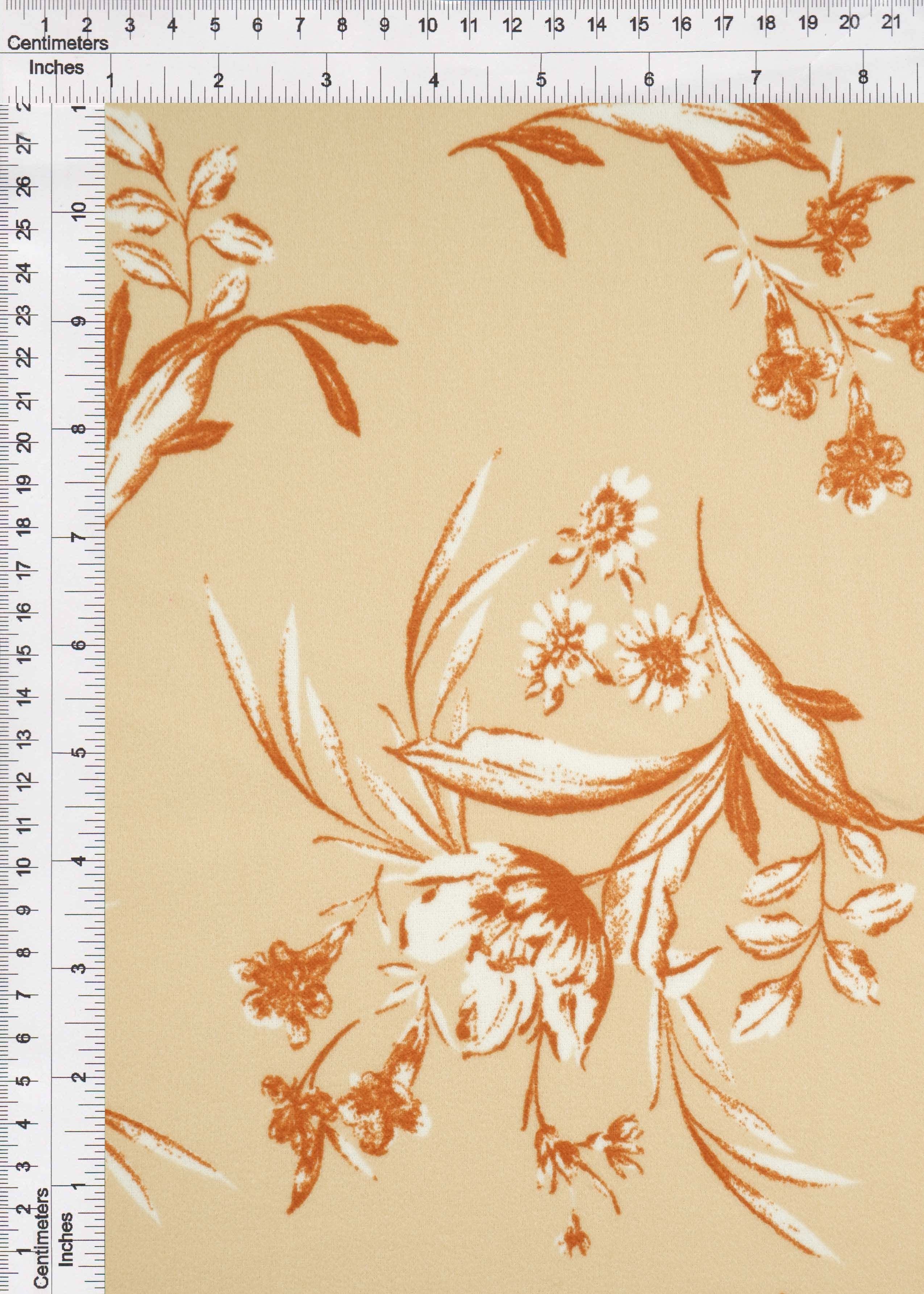 KNT3971-MS11058 SAND FLOWER BLOUSE BODYSUIT BOTTOMS CAMI DRESS FLORAL GOLD KNIT PANTS POLYESTER PRINT SKIRTS SPANDEX STRETCH TOPS