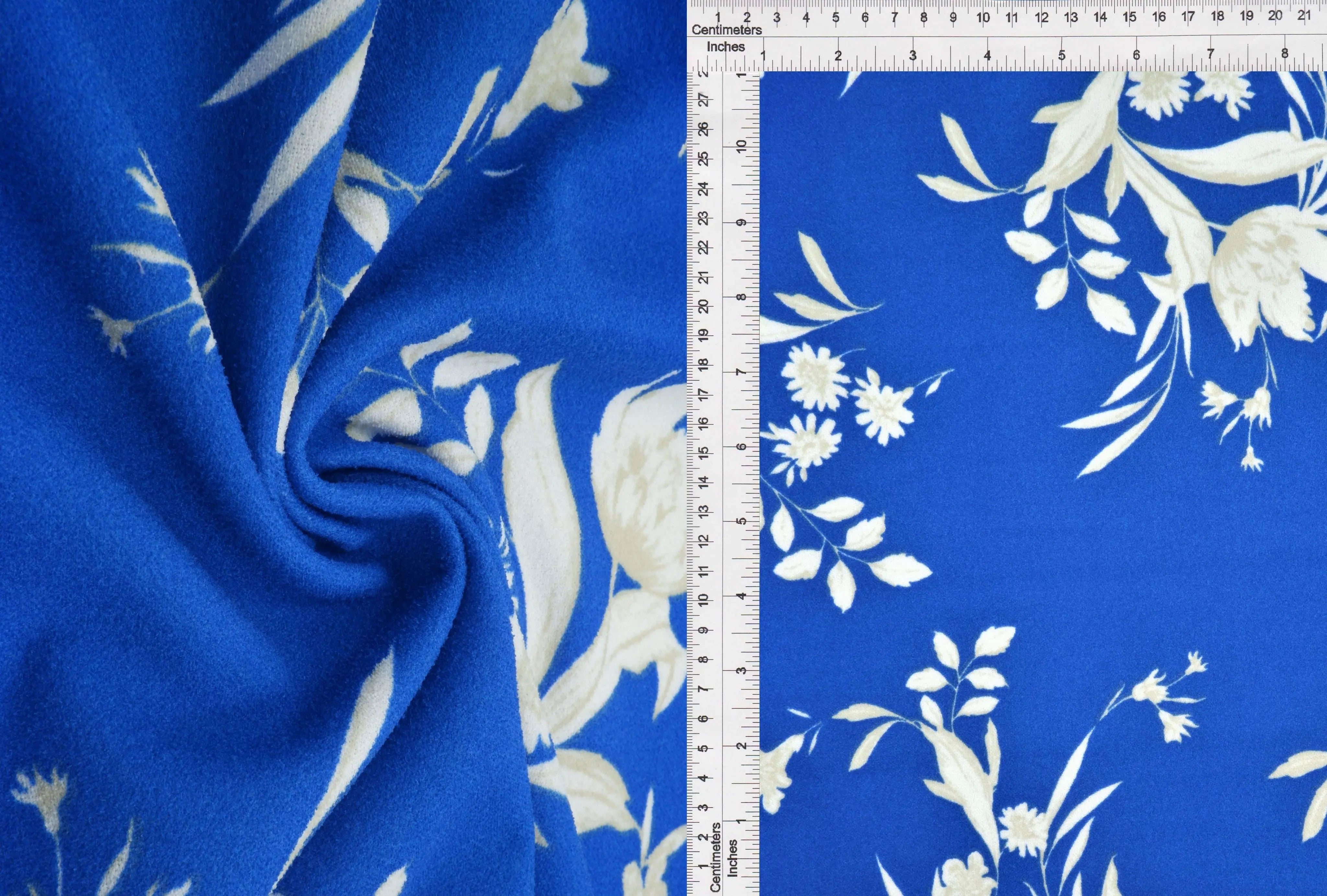 KNT3971-MS11058 ROYAL FLOWER BLOUSE BLUE BODYSUIT BOTTOMS CAMI DRESS FLORAL KNIT PANTS POLYESTER PRINT SKIRTS SPANDEX STRETCH TOPS