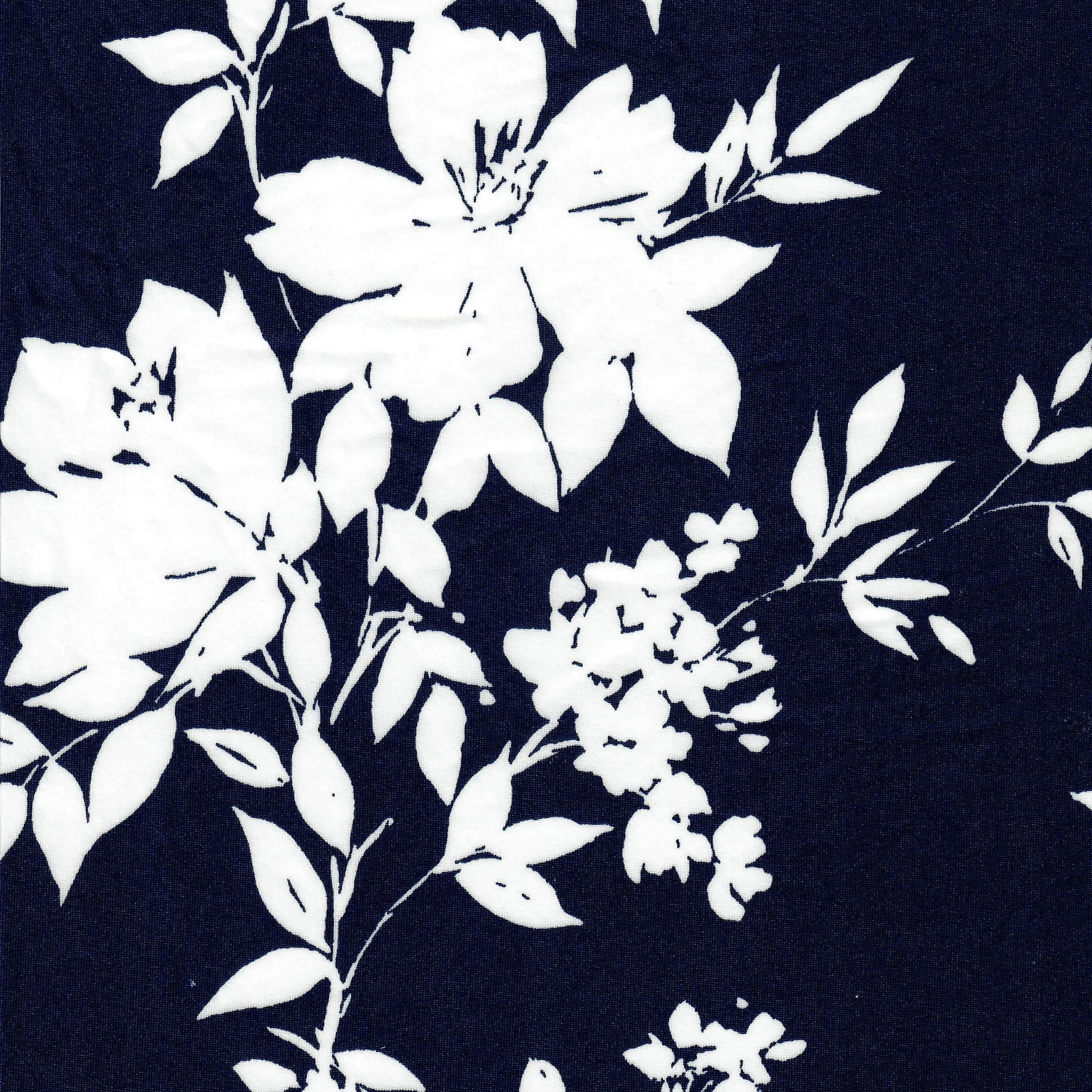 KNT1389-MS11055 NAVY FLOWER ACTIVEWEAR BIKER SHORTS BODYSUIT BOTTOMS CAMI DRESS DTY FLORAL KNIT LOUNGEWEAR NAVY PANTS POLYESTER PRINT SKIRTS SPANDEX STRETCH T-SHIRT TOPS TUNICS WHITE