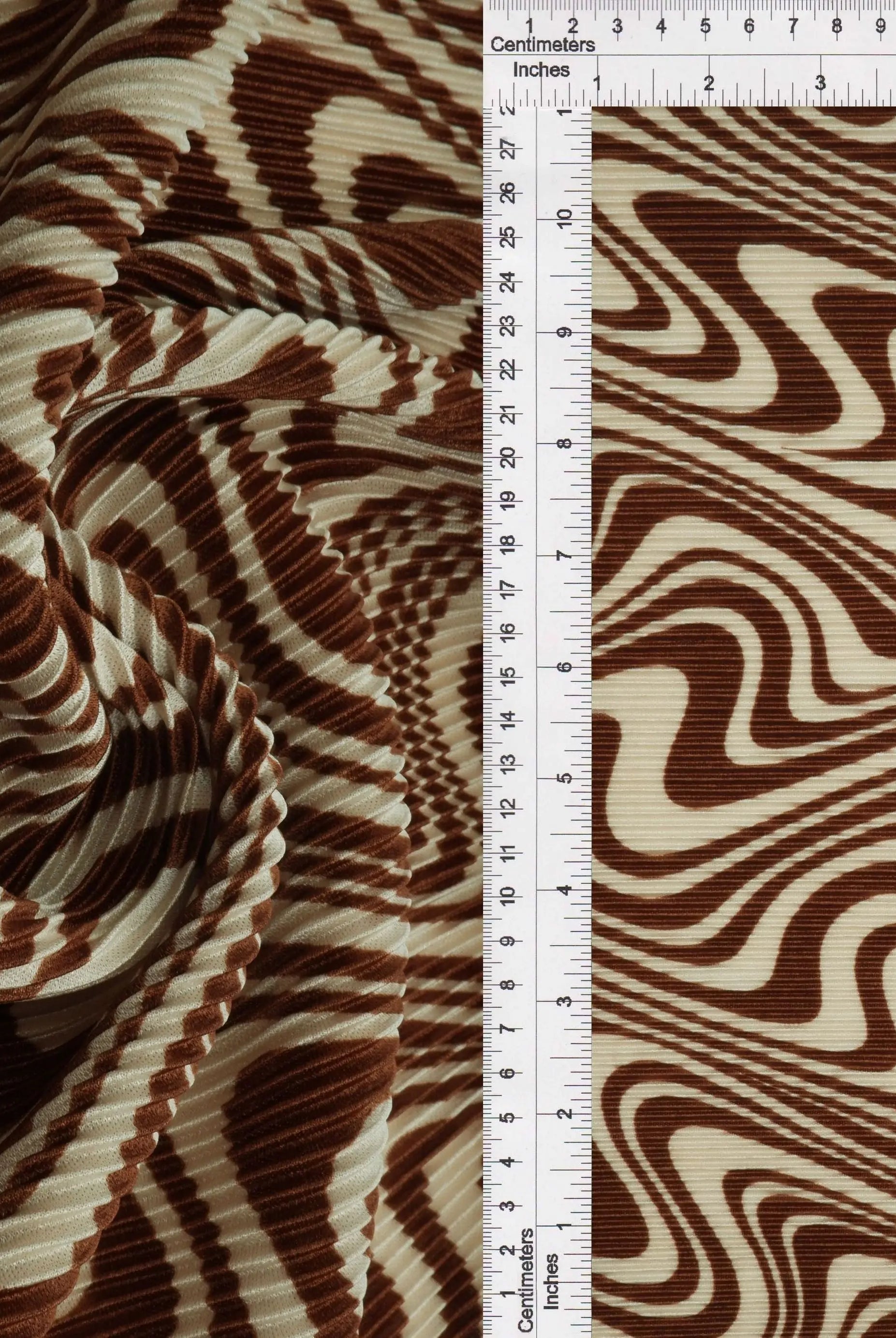 KNT3696-Q20611B BROWN/SAND ABSTRACT BLOUSE BODYSUIT BOTTOMS CAMI DRESS GEOMETRIC KNIT PANTS PLEATED POLYESTER PRINT SKIRTS STRETCH TOPS ZEBRA