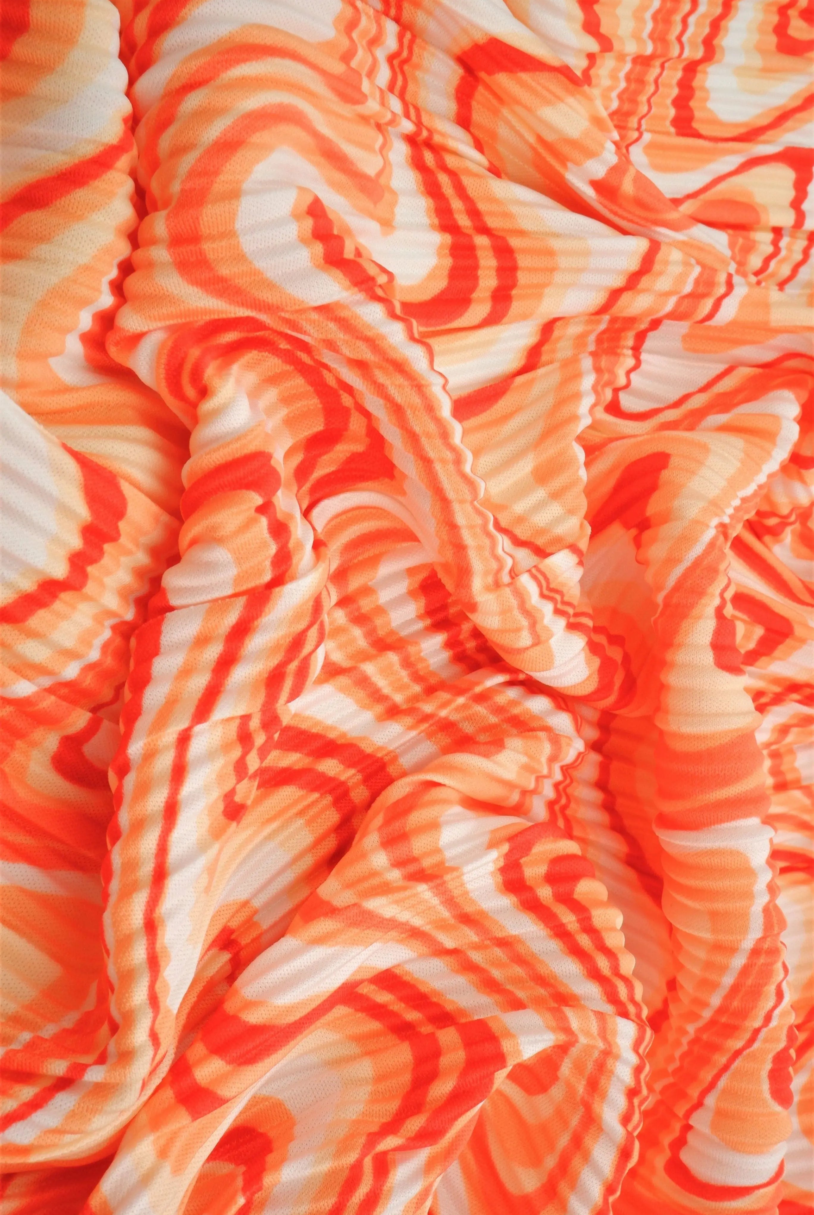 KNT4470-Q20501B ORANGE ABSTRACT BLOUSE BODRE BODYSUIT BOTTOMS CAMI DRESS GEOMETRIC INTERLOCK KNIT PANTS PLEATED POLYESTER PRINT SKIRTS STRETCH TOPS