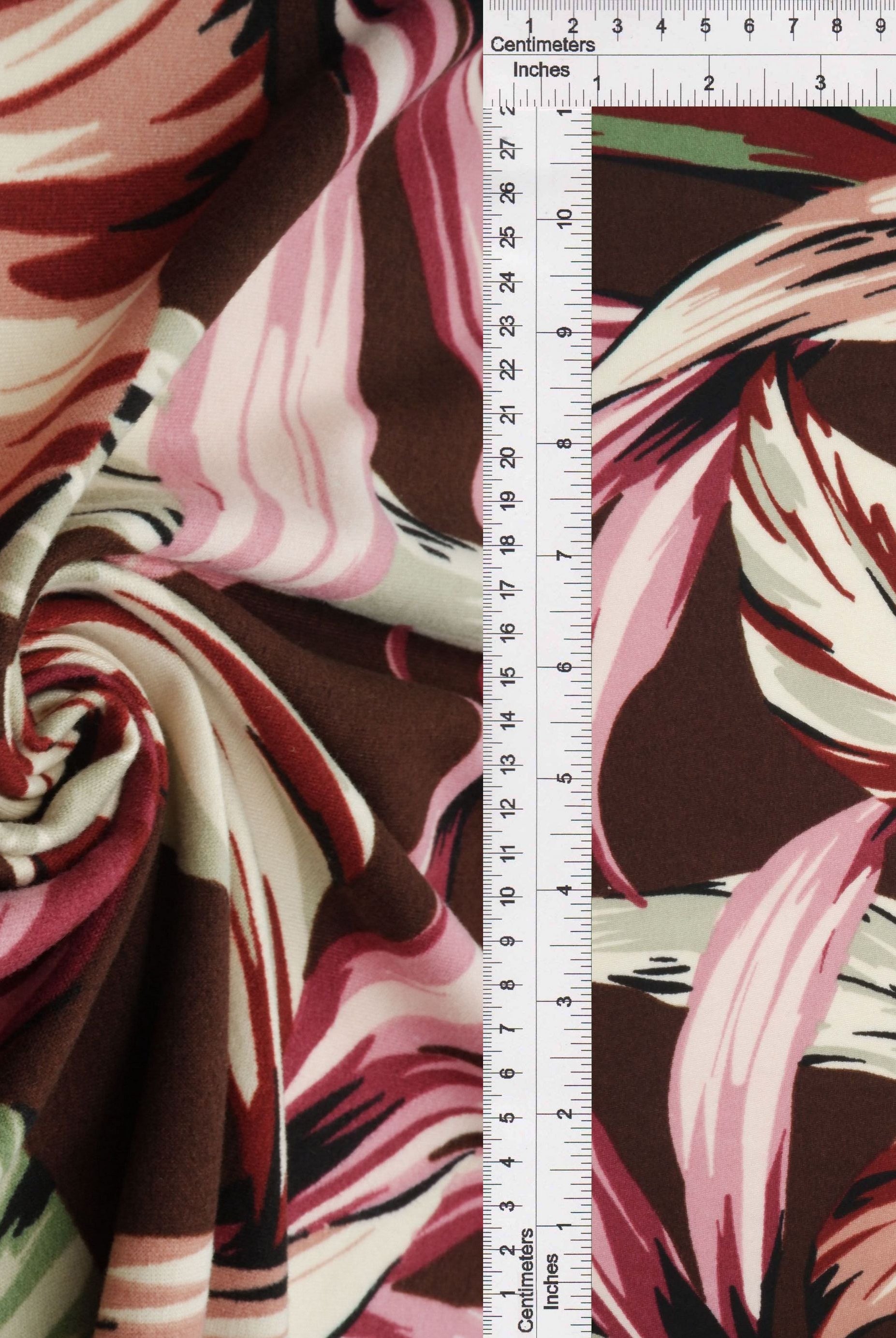 KNT2100-Q20503 BROWN BIKER SHORTS BODYSUIT BOTTOMS CAMI DRESS DTY BRUSHED KNIT LEAF POLYESTER PRINT SKIRTS SPANDEX STRETCH T-SHIRT TOPS