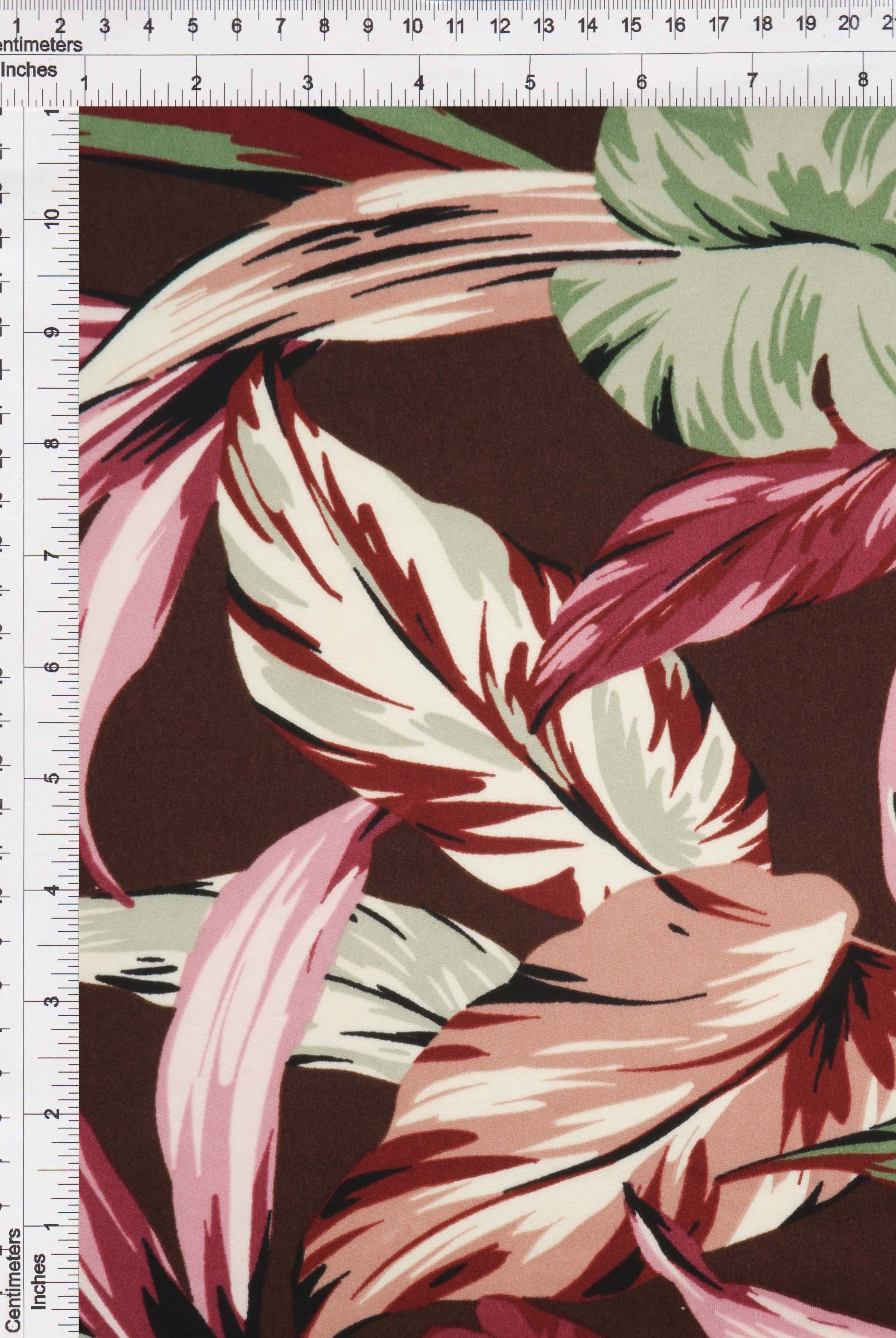 KNT2100-Q20503 BROWN BIKER SHORTS BODYSUIT BOTTOMS CAMI DRESS DTY BRUSHED KNIT LEAF POLYESTER PRINT SKIRTS SPANDEX STRETCH T-SHIRT TOPS