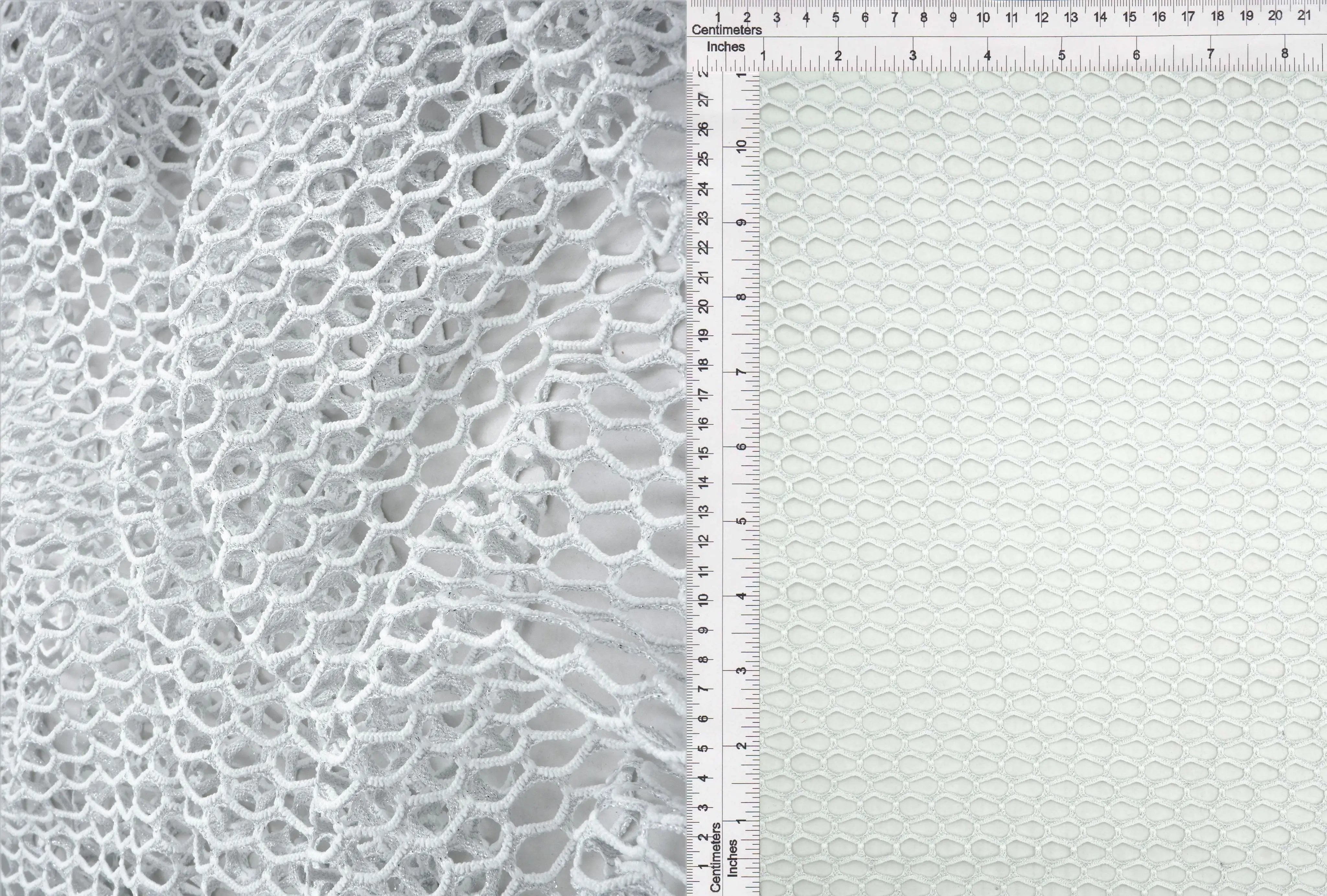 MESH-4467 WHT/SILVER BLOUSE BODYSUIT CAMI FLOCKING LOUNGEWEAR LUREX MESH NO-PRINT POLYESTER SILVER SOLID SPANDEX STRETCH TOPS TUNICS WHITE