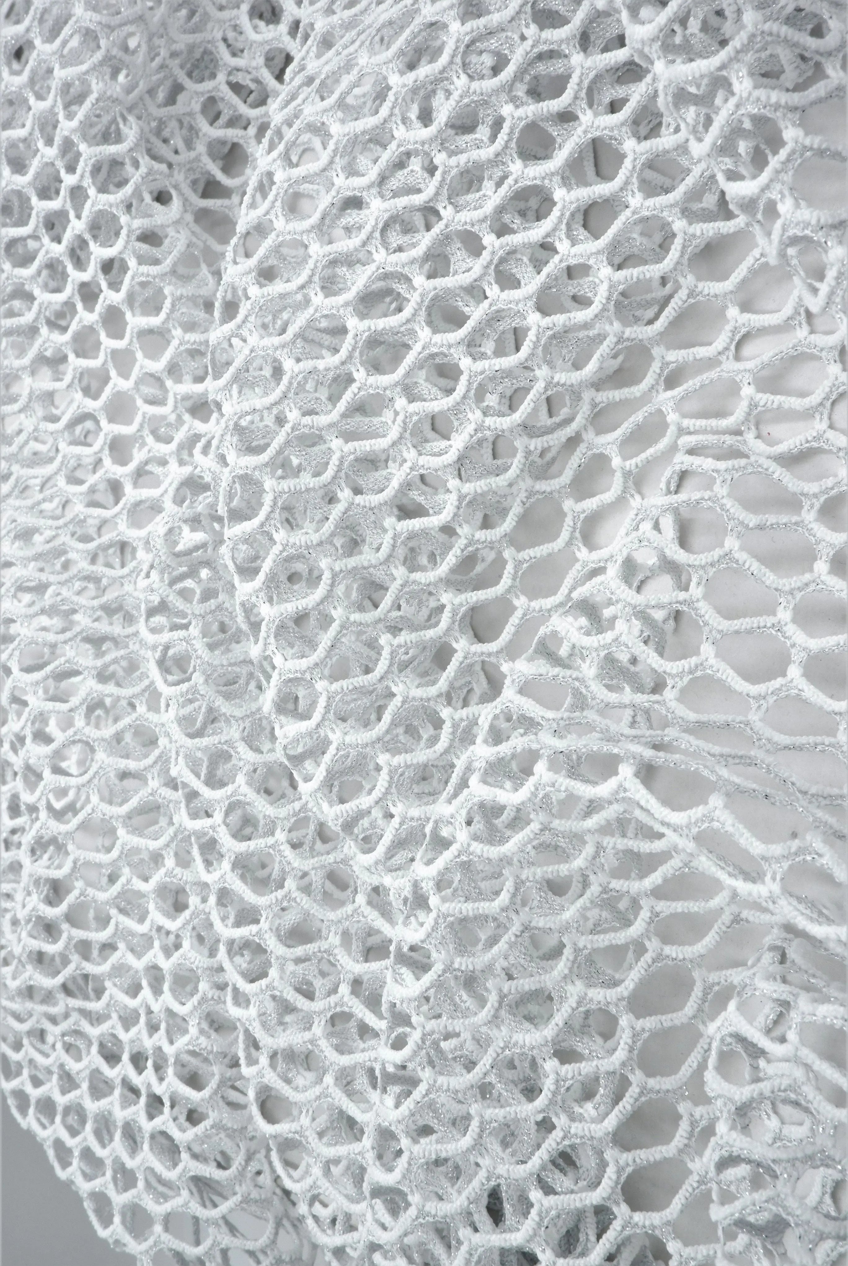 MESH-4467 WHT/SILVER BLOUSE BODYSUIT CAMI FLOCKING LOUNGEWEAR LUREX MESH NO-PRINT POLYESTER SILVER SOLID SPANDEX STRETCH TOPS TUNICS WHITE